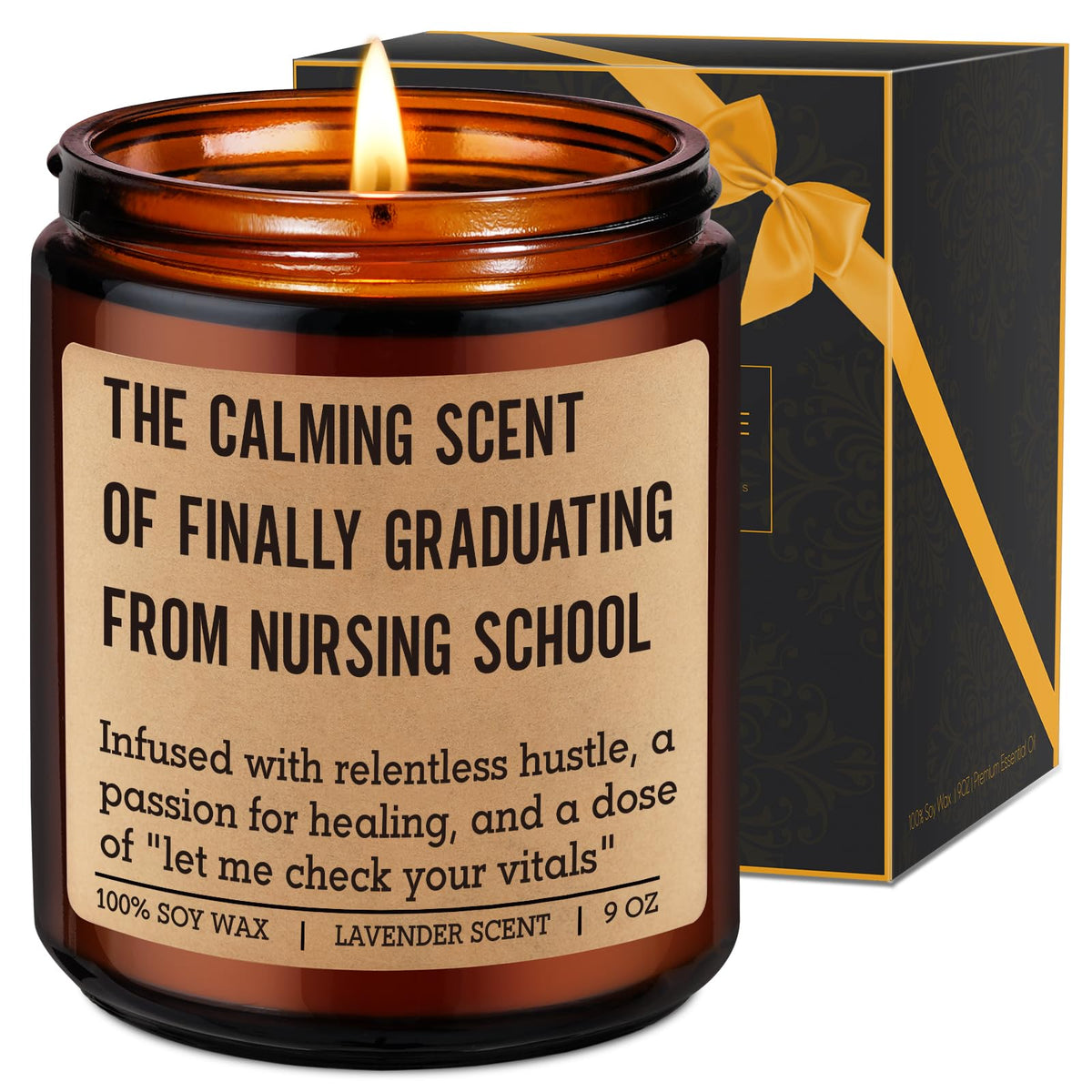 Fairy's Gift candle label featuring a witty nursing graduation message for celebration.