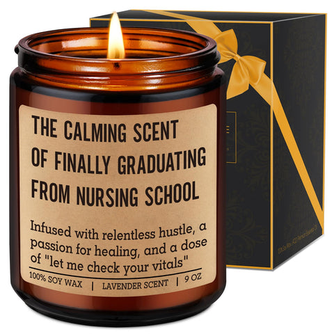Fairy's Gift candle label featuring a witty nursing graduation message for celebration.