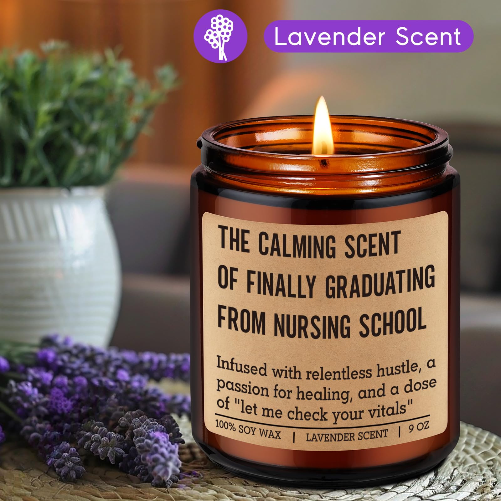 Fairy's Gift nursing grad candle packaging shows a festive graduation vibe.