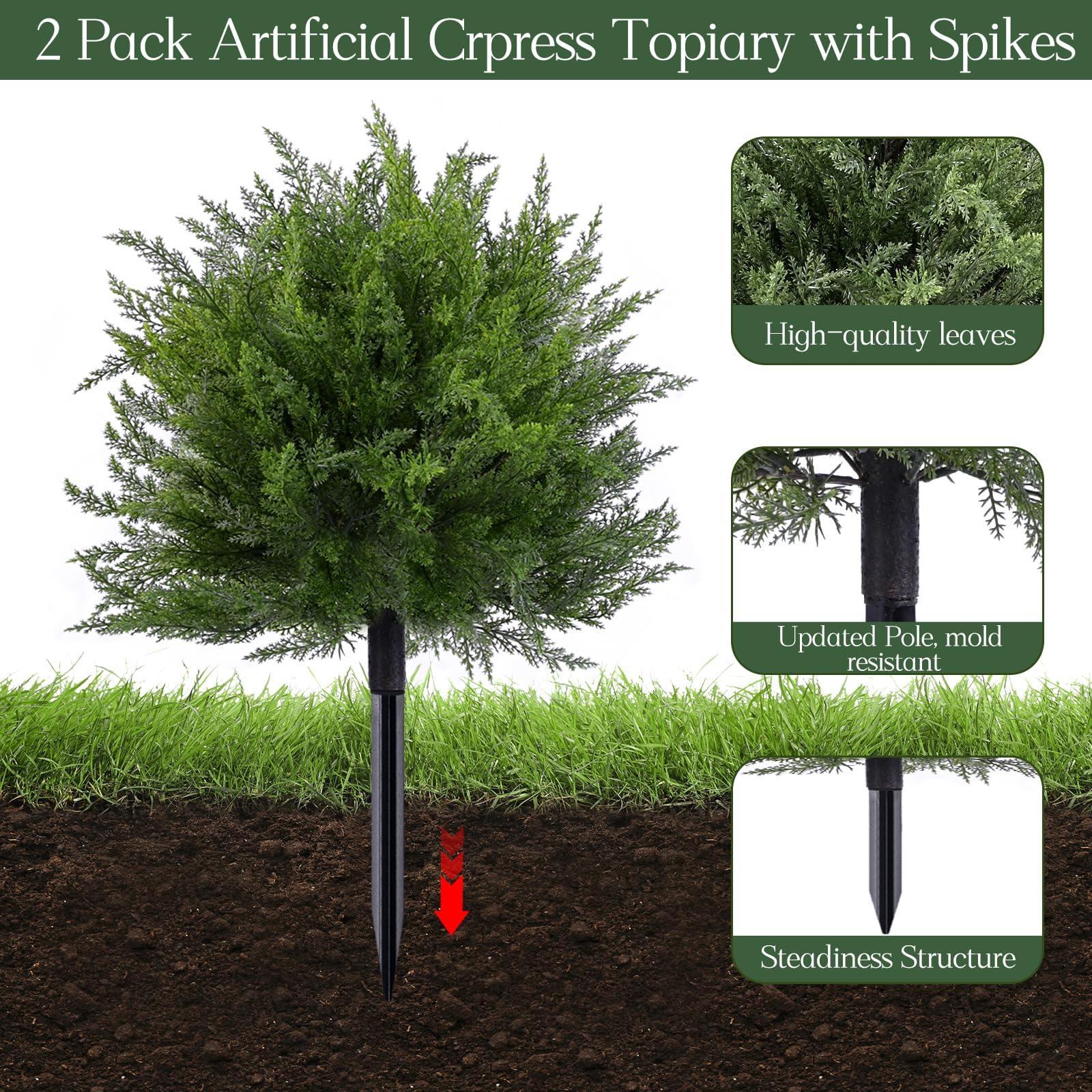 FAJUNZH outdoor topiary with spike for easy grounding in planters.