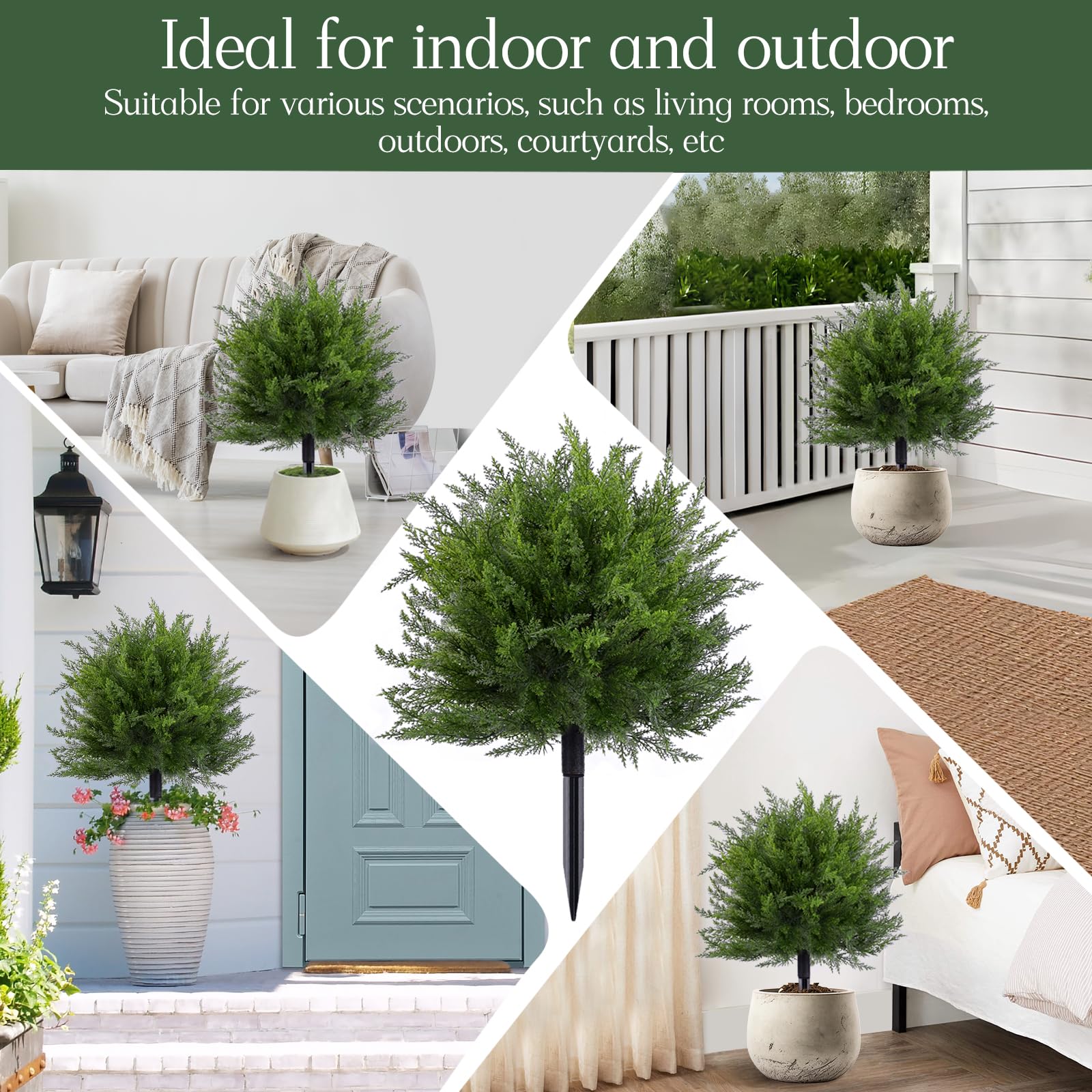 FAJUNZH topiary in planters enhances porches and entryways.