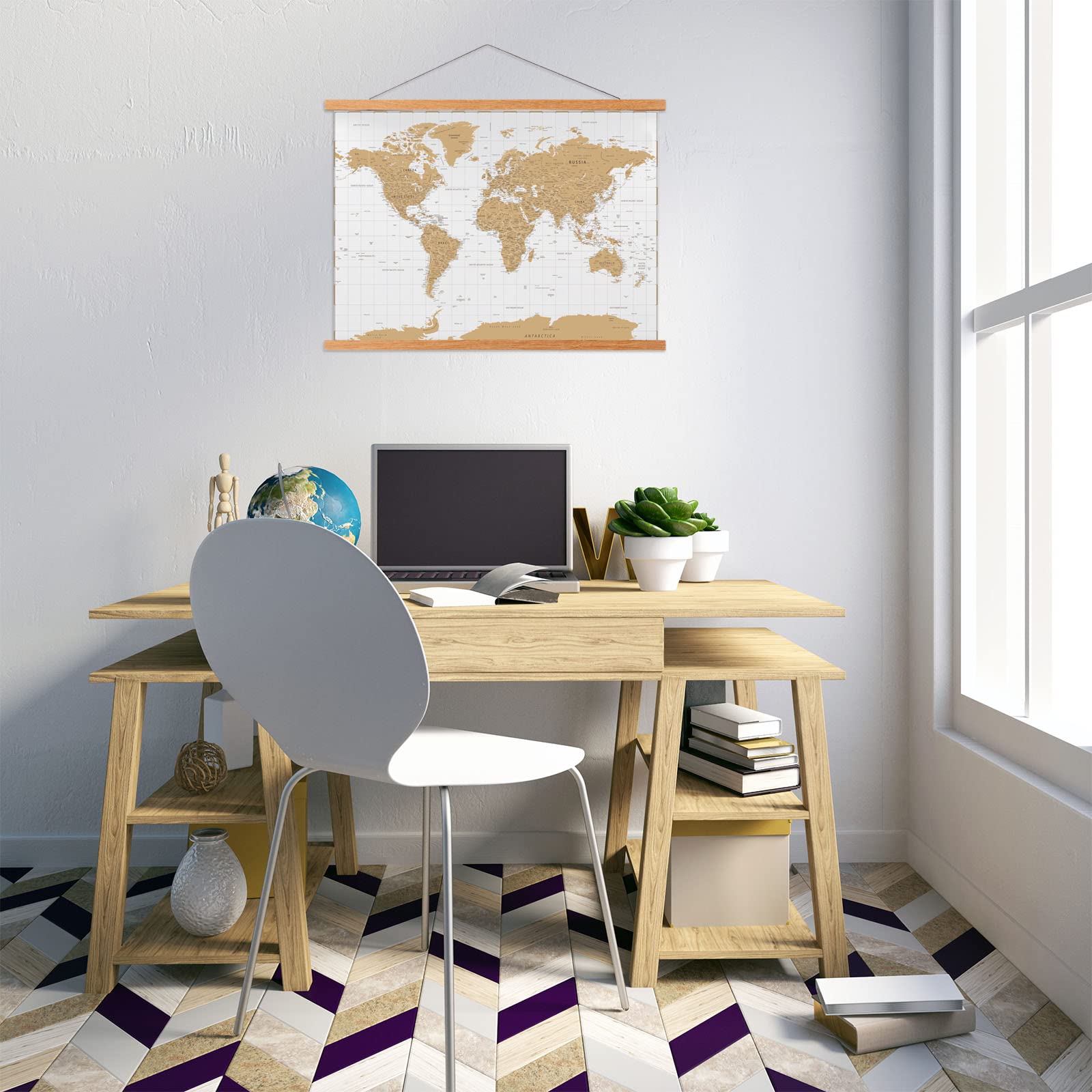 FALAMON room-ready display setup for photos, maps, and prints.
