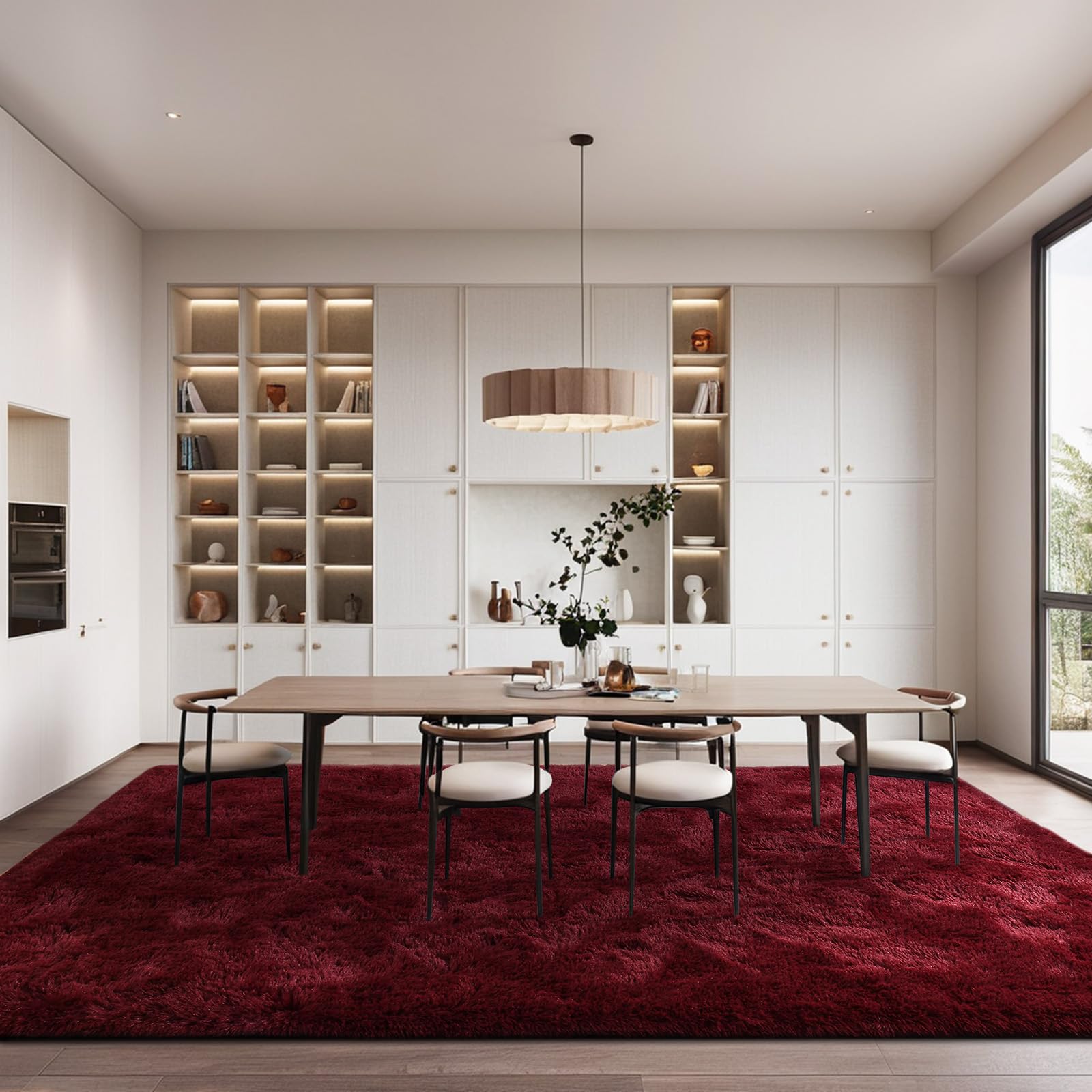 FALARK indoor modern rug adds warm burgundy accents to any living space.