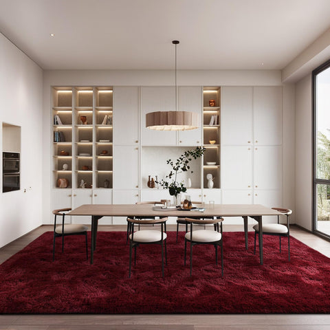 FALARK indoor modern rug adds warm burgundy accents to any living space.