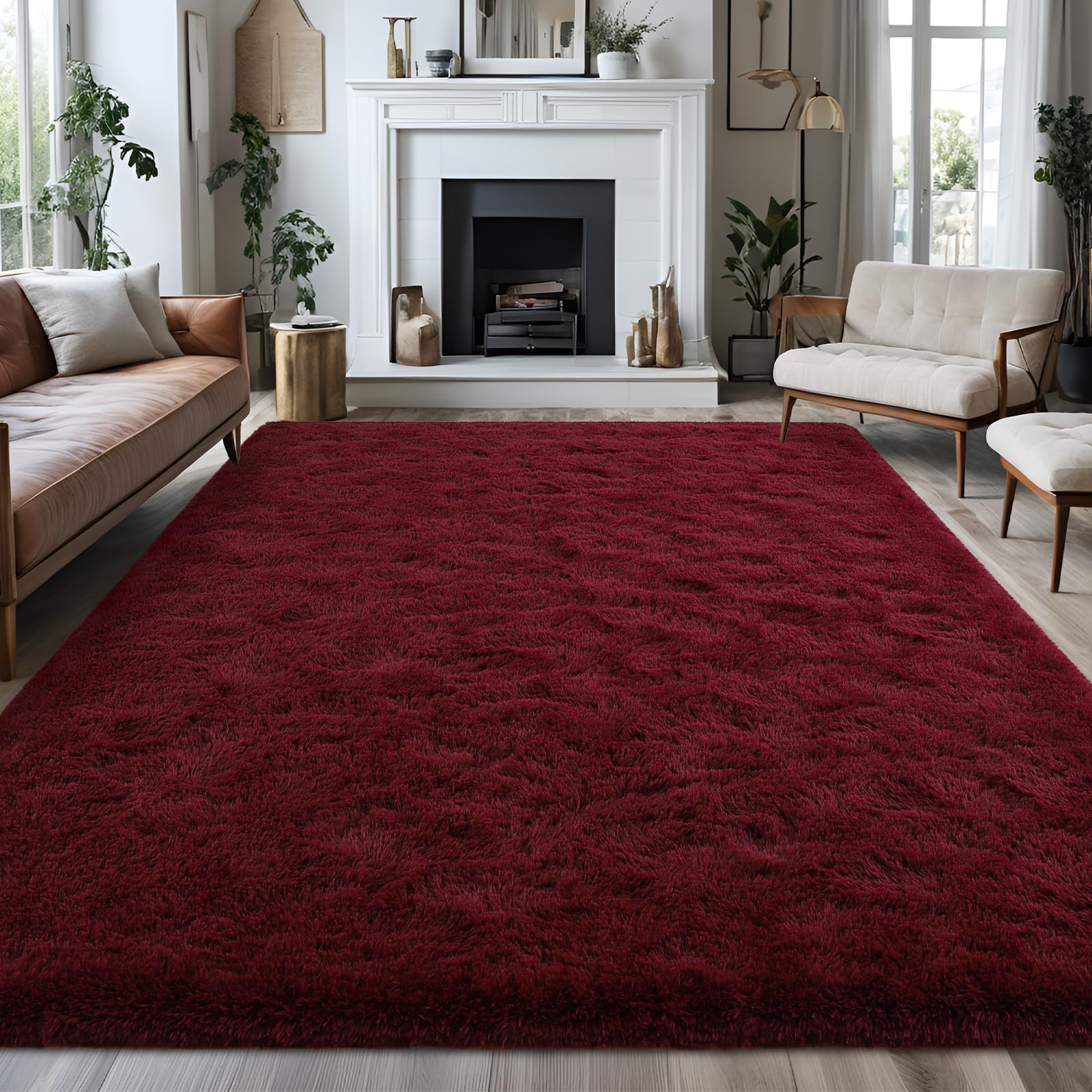 FALARK burgundy rug with non-slip bottom, keeps floors safe.