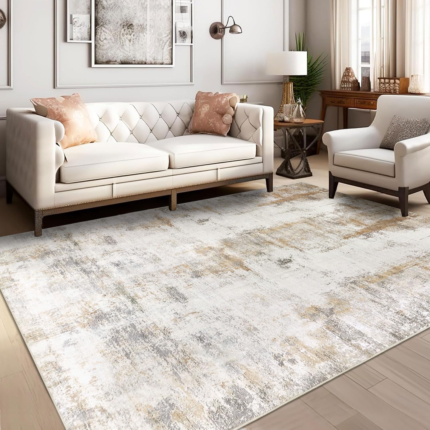 Famibay 5x8 area rug with abstract washable design for easy living room styling