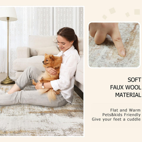 Famibay low pile faux wool rug with soft texture and slim profile for under furniture