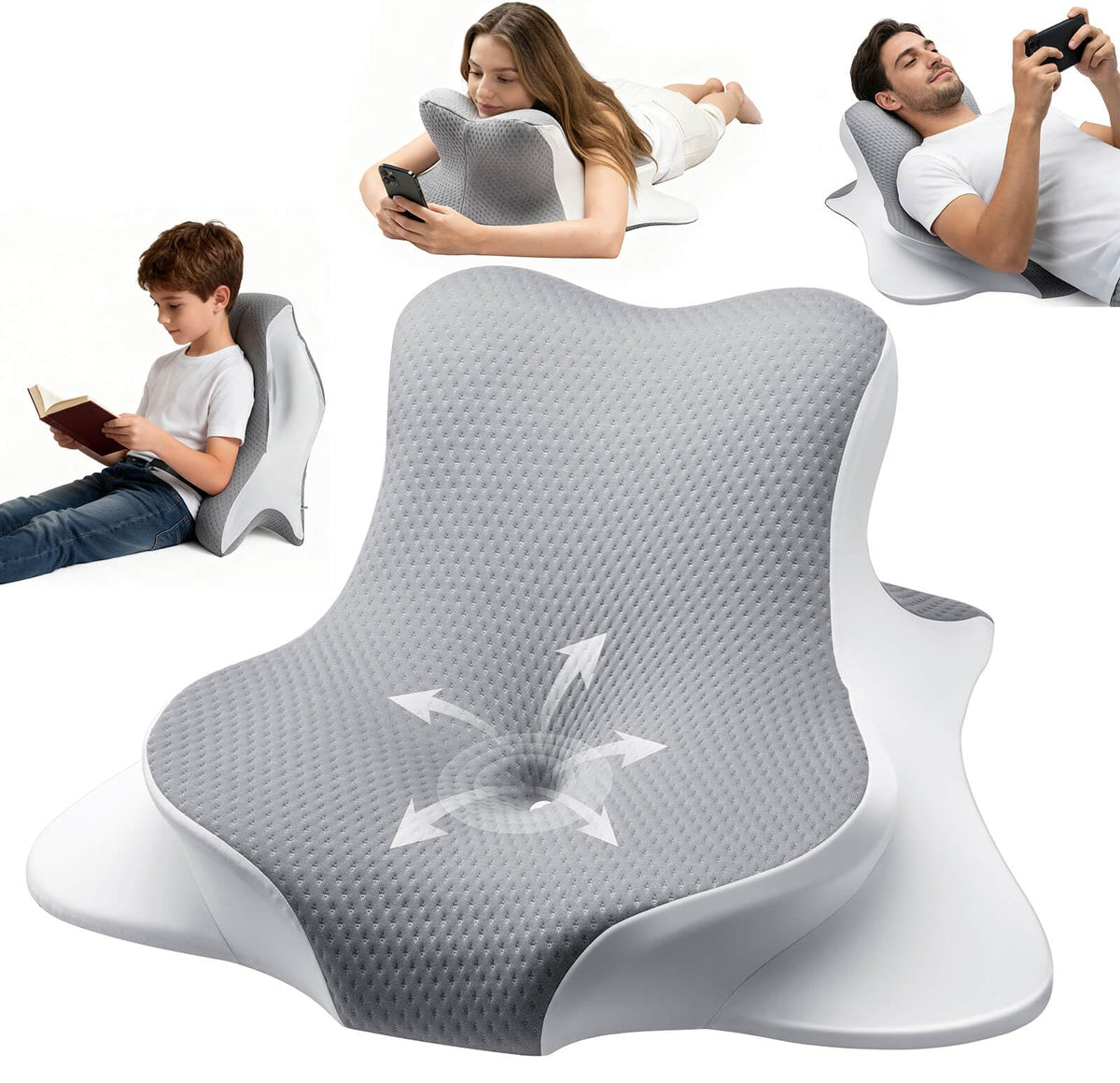 FamiCare ergonomic memory foam reading pillow wedge supports neck and shoulders for hands-free reading