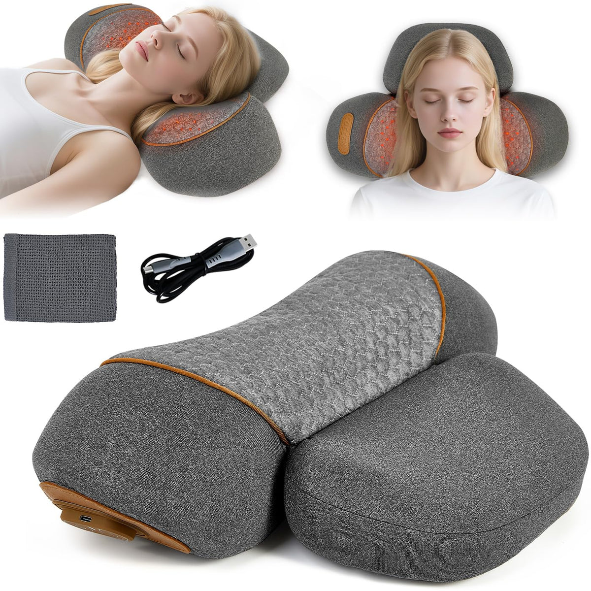 FAMKCY 3-in-1 neck massager pillow on bed promotes relaxation and neck comfort.