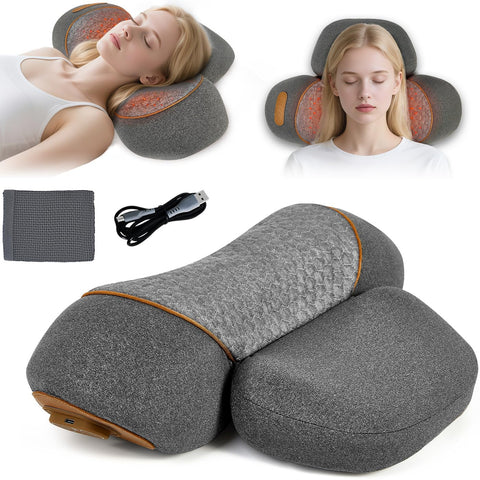 FAMKCY 3-in-1 neck massager pillow on bed promotes relaxation and neck comfort.