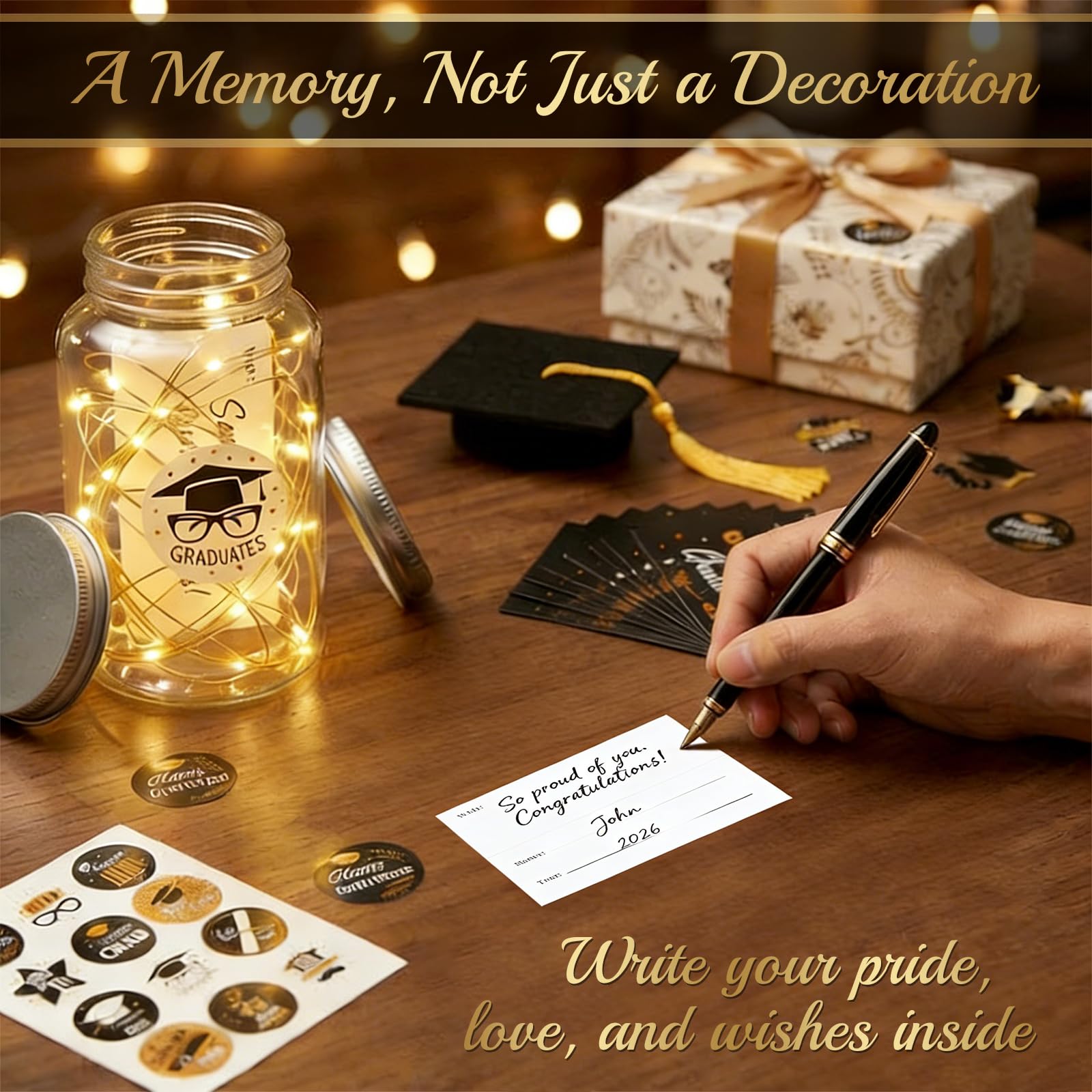 FAMNONE graduation caps add a classic touch to festive table decor.