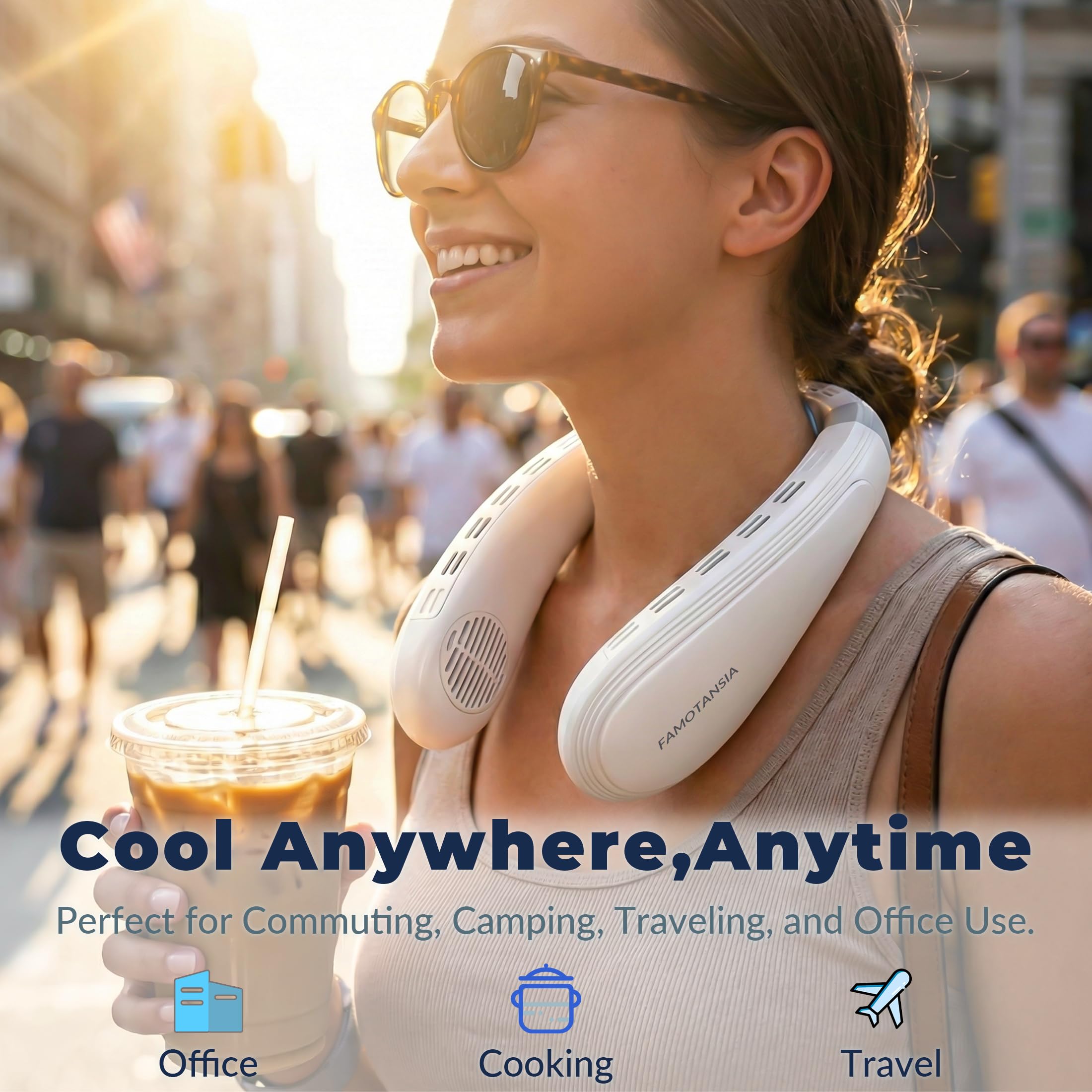 FAMOTANSIA neck fan in interval mode offering balanced cooling.