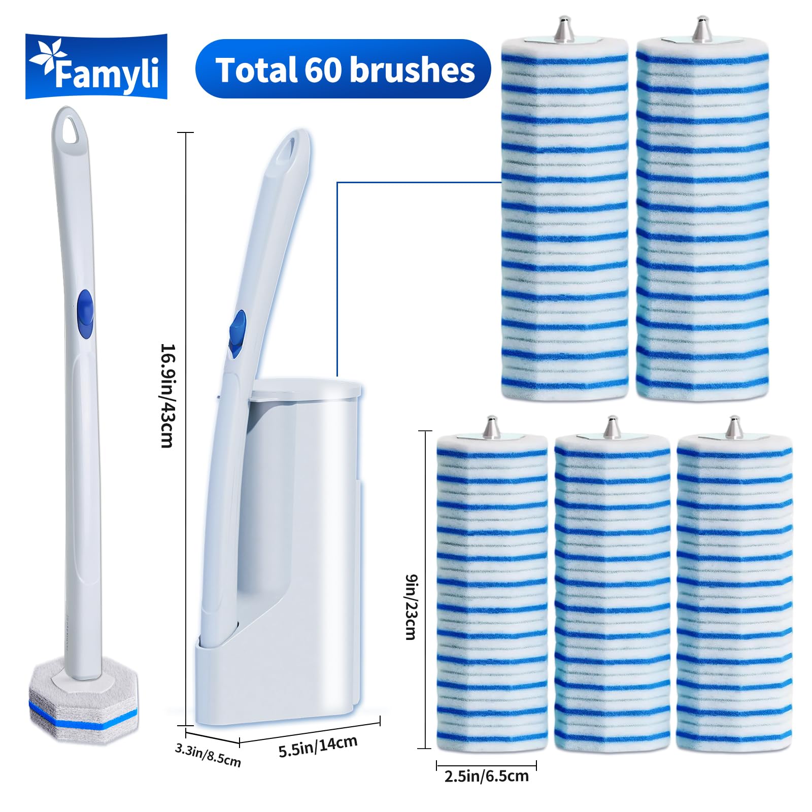 FAMYLI 16-5-inch cleaning rod enables safe distance during scrubbing.