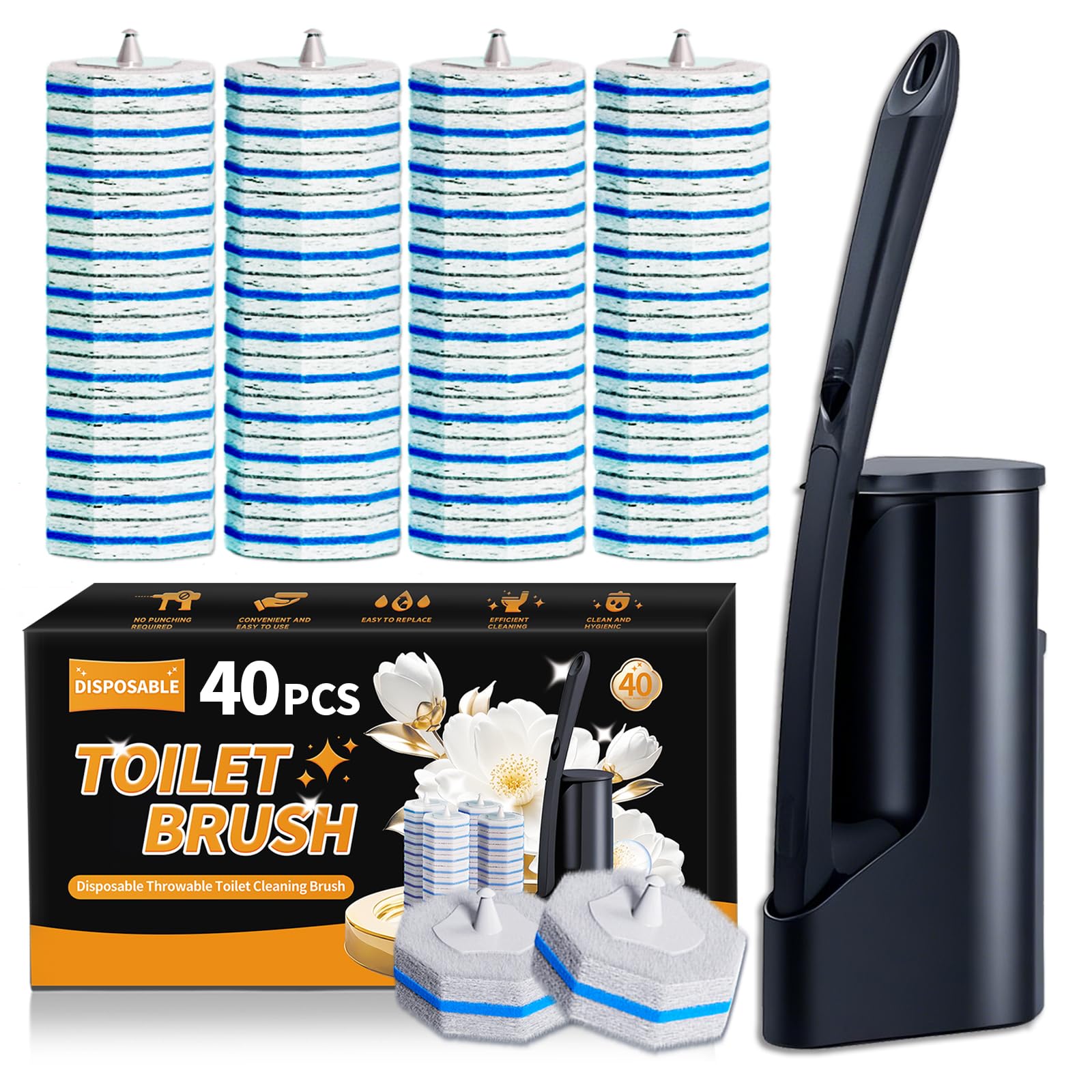 FAMYLI disposable toilet brush with extended handle for hard to reach cleaning.