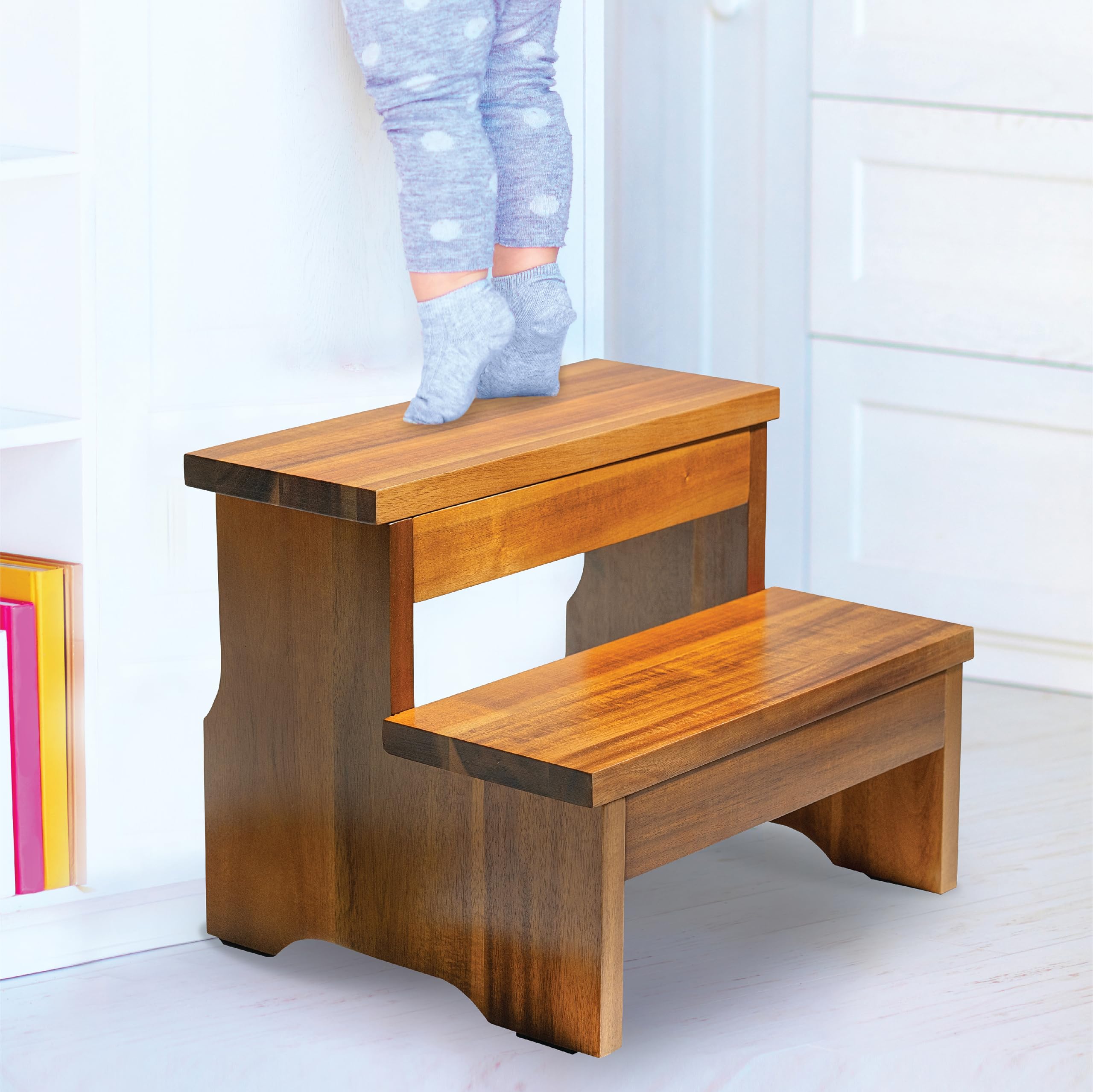 FANATU acacia wood heavy-duty stool supports up to 450 lbs safely