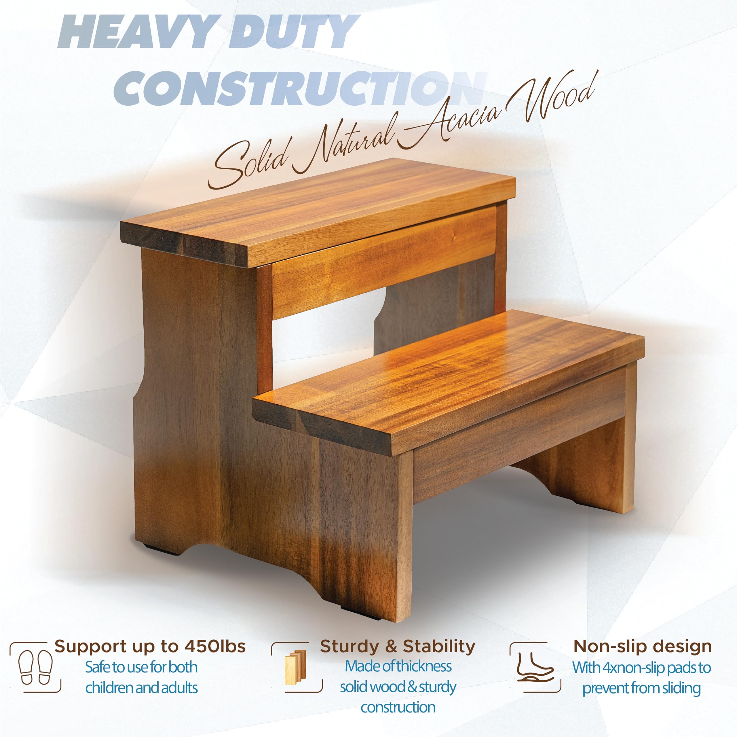 FANATU wooden step stool anti-slip design providing secure footing on any surface