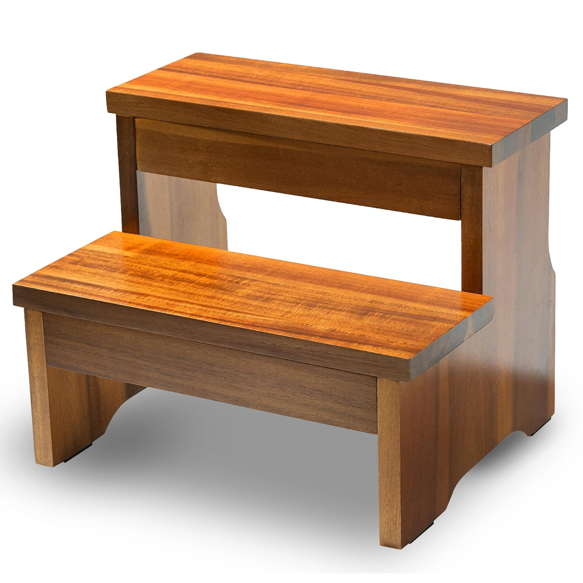 FANATU wooden two-step stool in kitchen use showing sturdy construction for safe reaching
