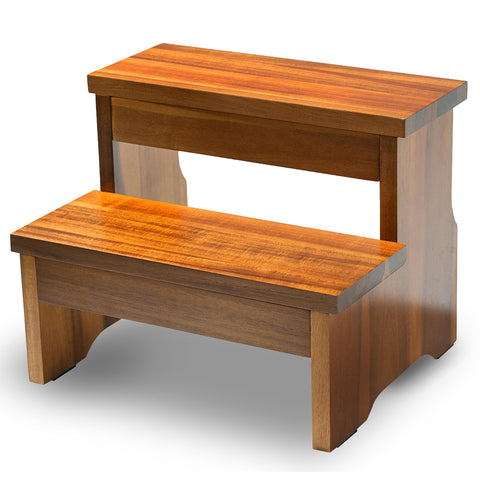 FANATU wooden two-step stool in kitchen use showing sturdy construction for safe reaching