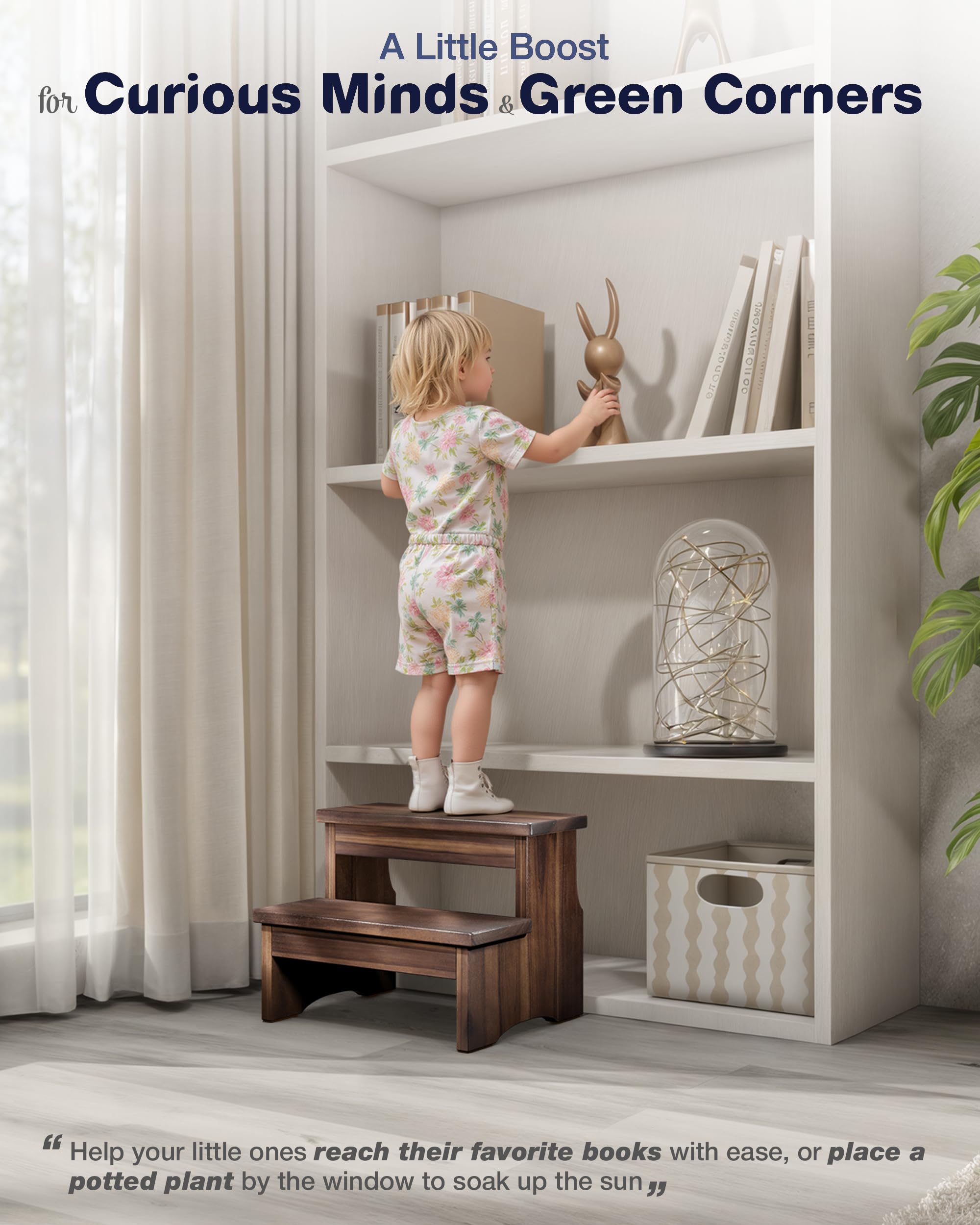 FANATU wooden stool, living room use and bedside tasks.