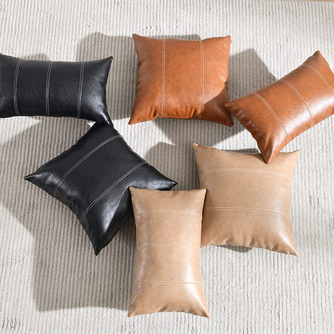Fancy Homi brown faux leather matches modern farmhouse accents.