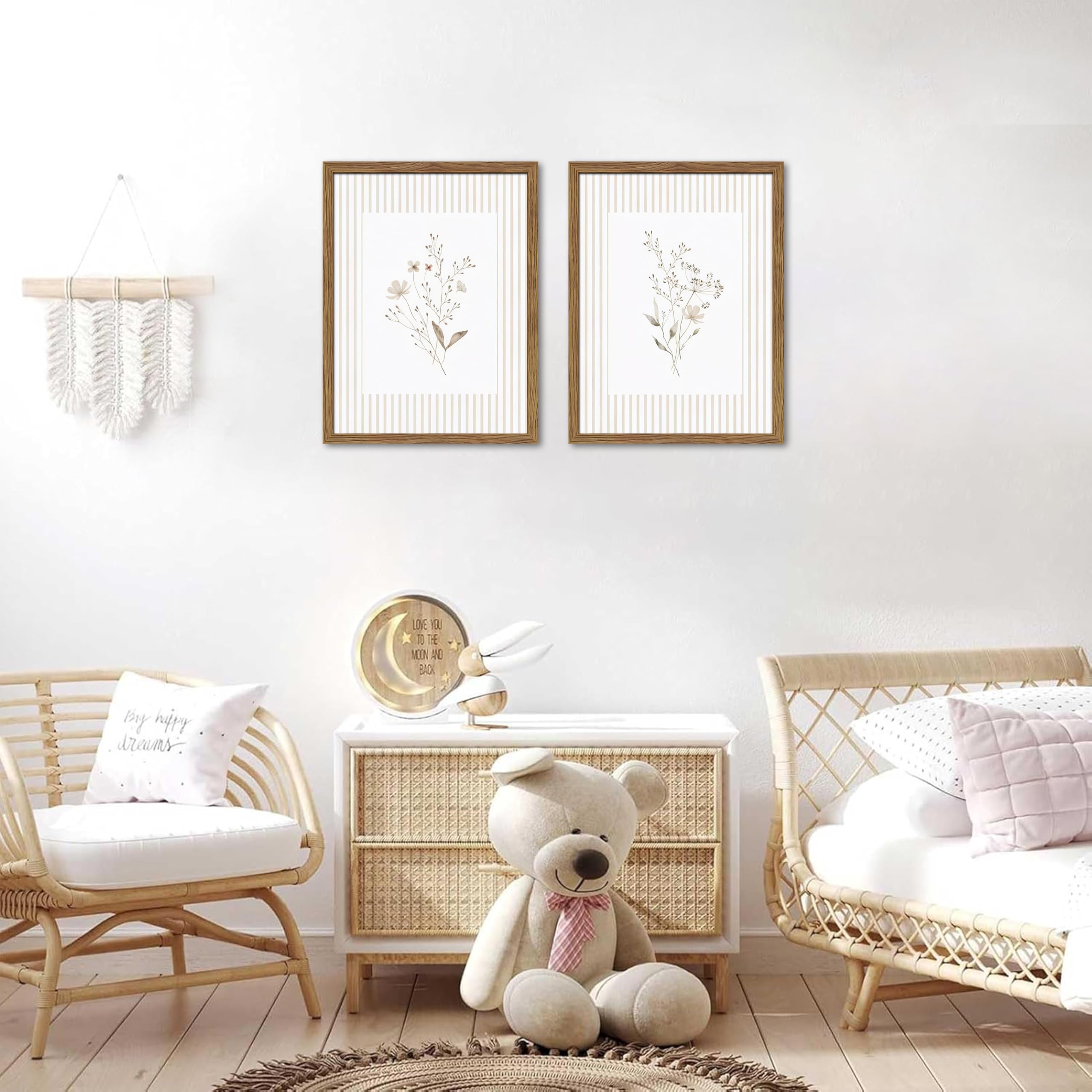FancyNew botanical canvas prints in neutral tones suit cottagecore bedrooms beautifully.