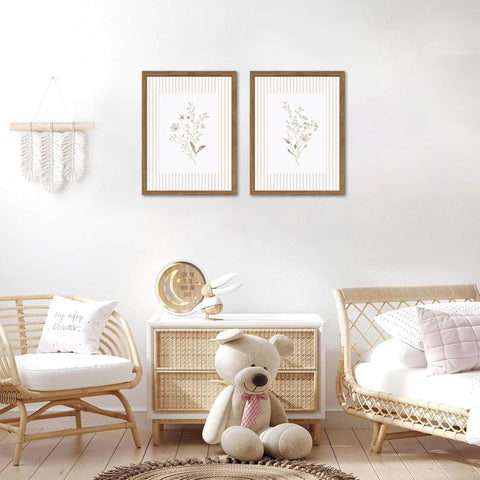 FancyNew botanical canvas prints in neutral tones suit cottagecore bedrooms beautifully.