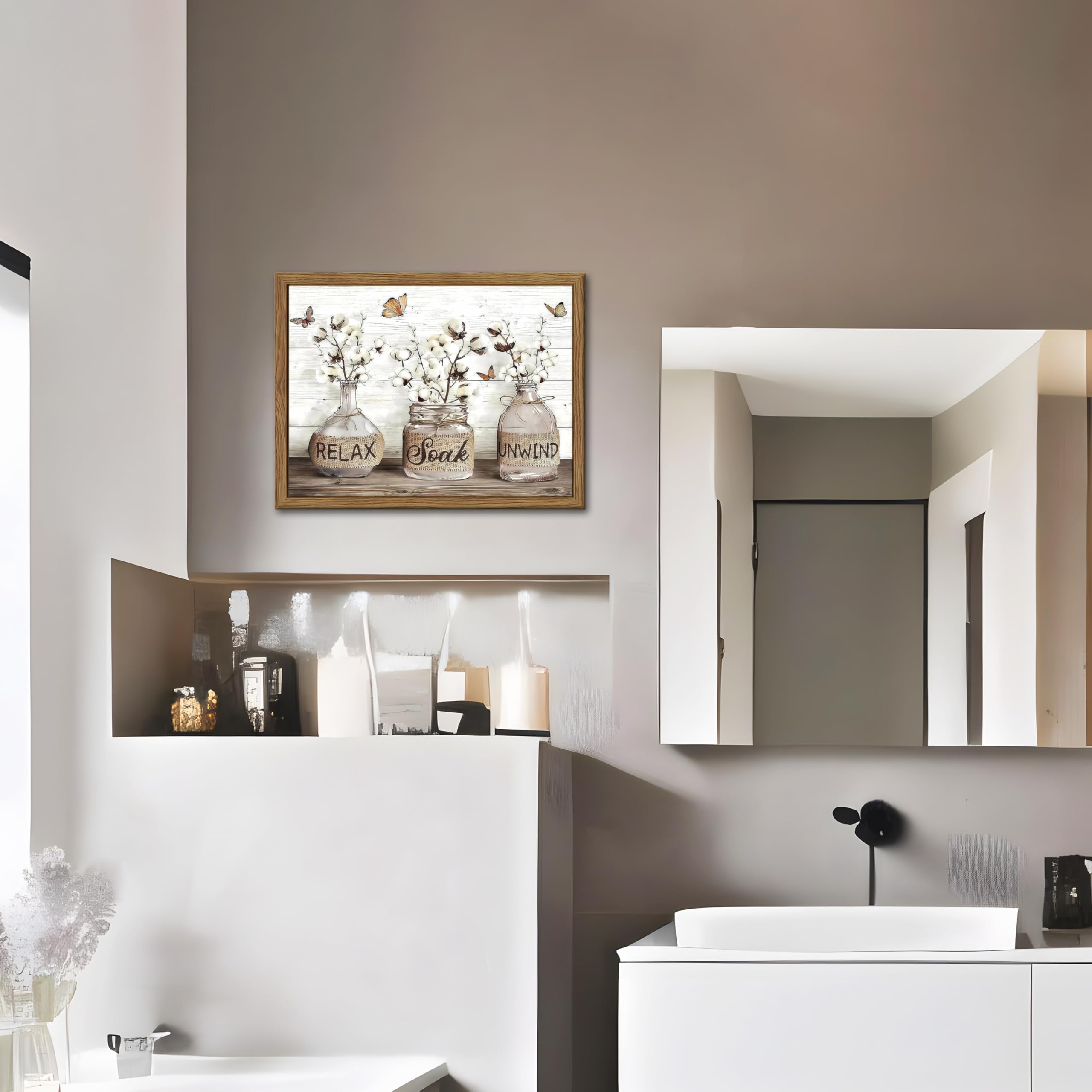 FancyNew ready-to-hang design simplifies bathroom wall decor installation.