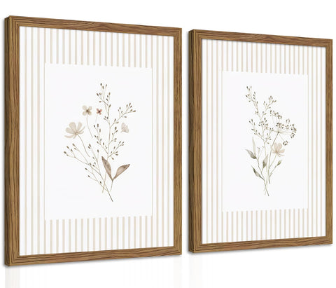 FancyNew Neutral Wildflower wall art set features two framed prints for a calming living room.