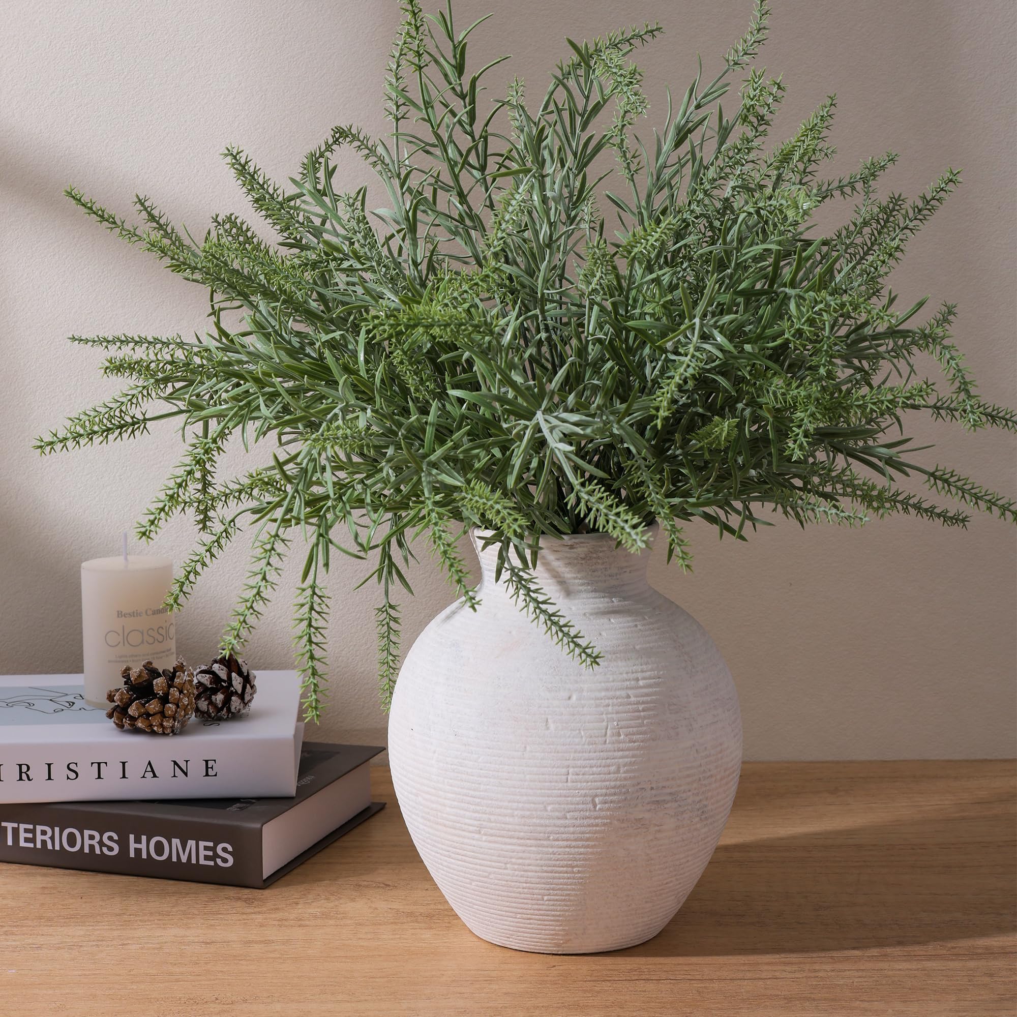 FancyPlus ceramic vase, 7.4-inch height, showcases bright stems in living rooms.