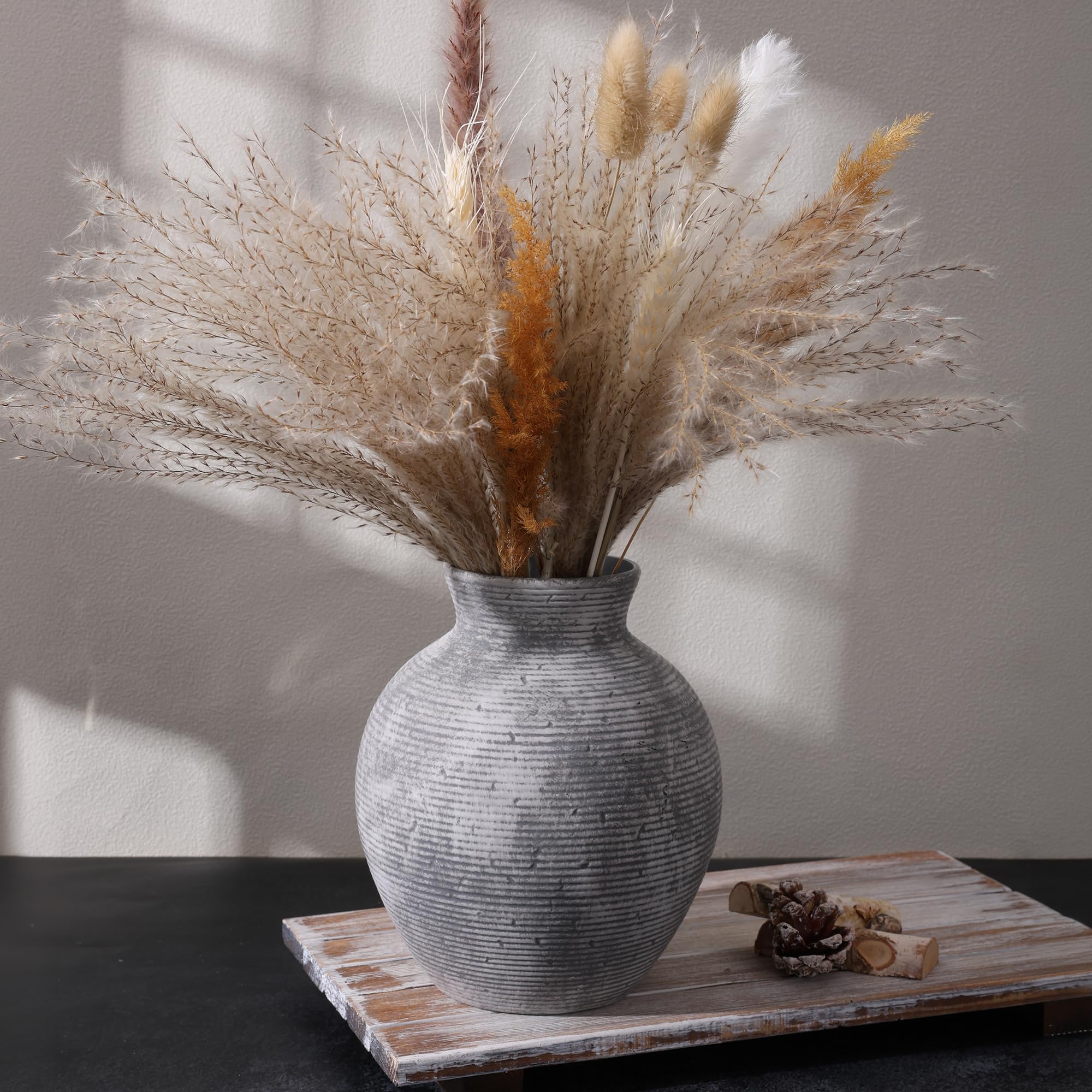 FancyPlus ceramic vase 7.4-inch grey close-up reveals frosted texture