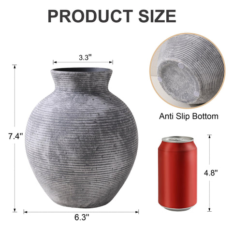 FancyPlus ceramic vase 7.4-inch grey non-slip base protects surfaces