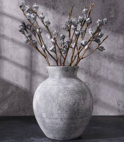 FancyPlus ceramic flower vase 7.4-inch grey front view highlights rustic elegance