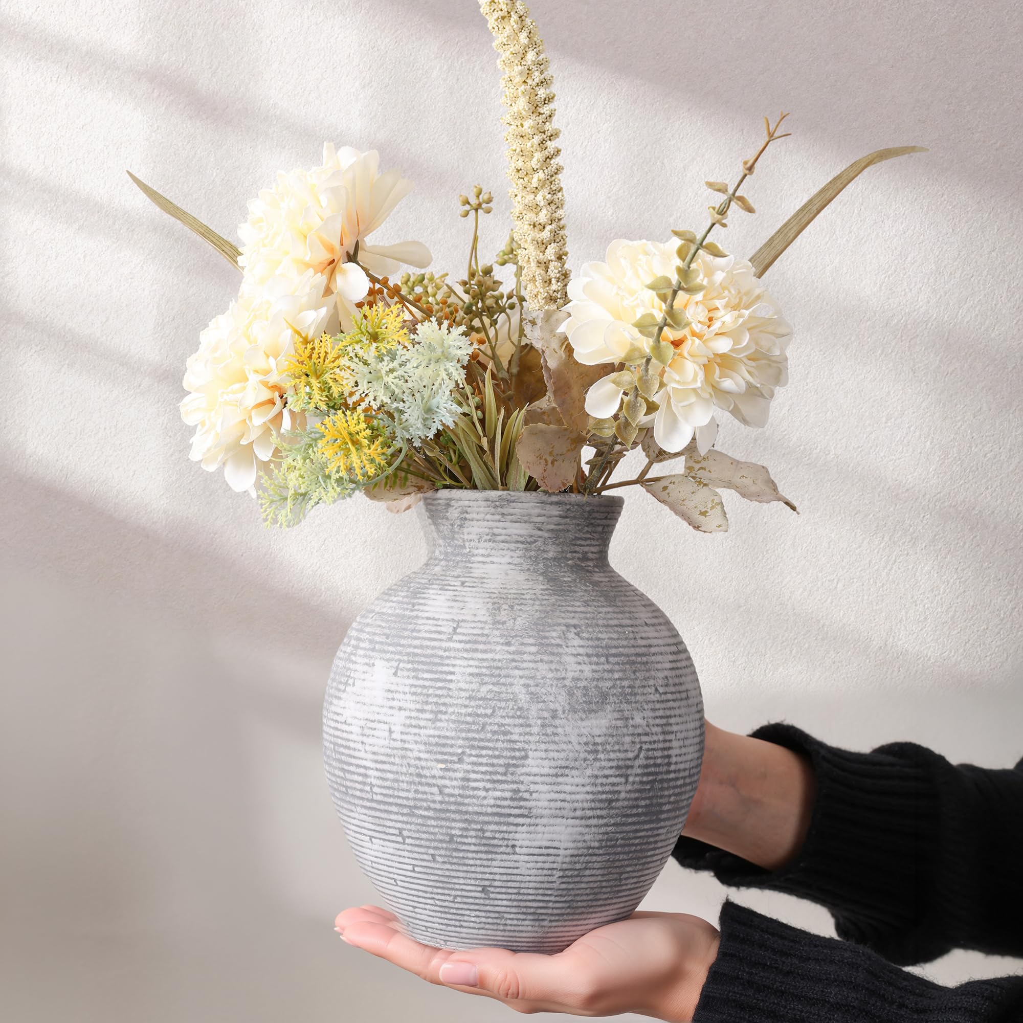 FancyPlus vase 7.4-inch grey decor for living rooms or mantels