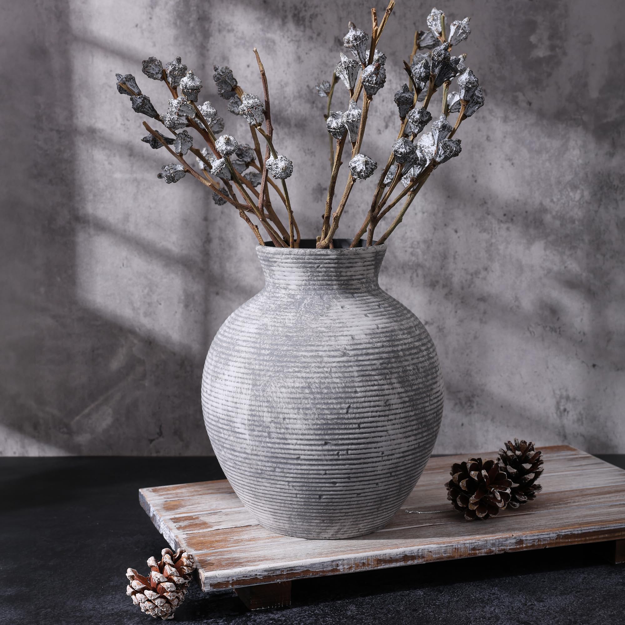 FancyPlus vase 7.4-inch grey farmhouse aesthetic enhances shelves
