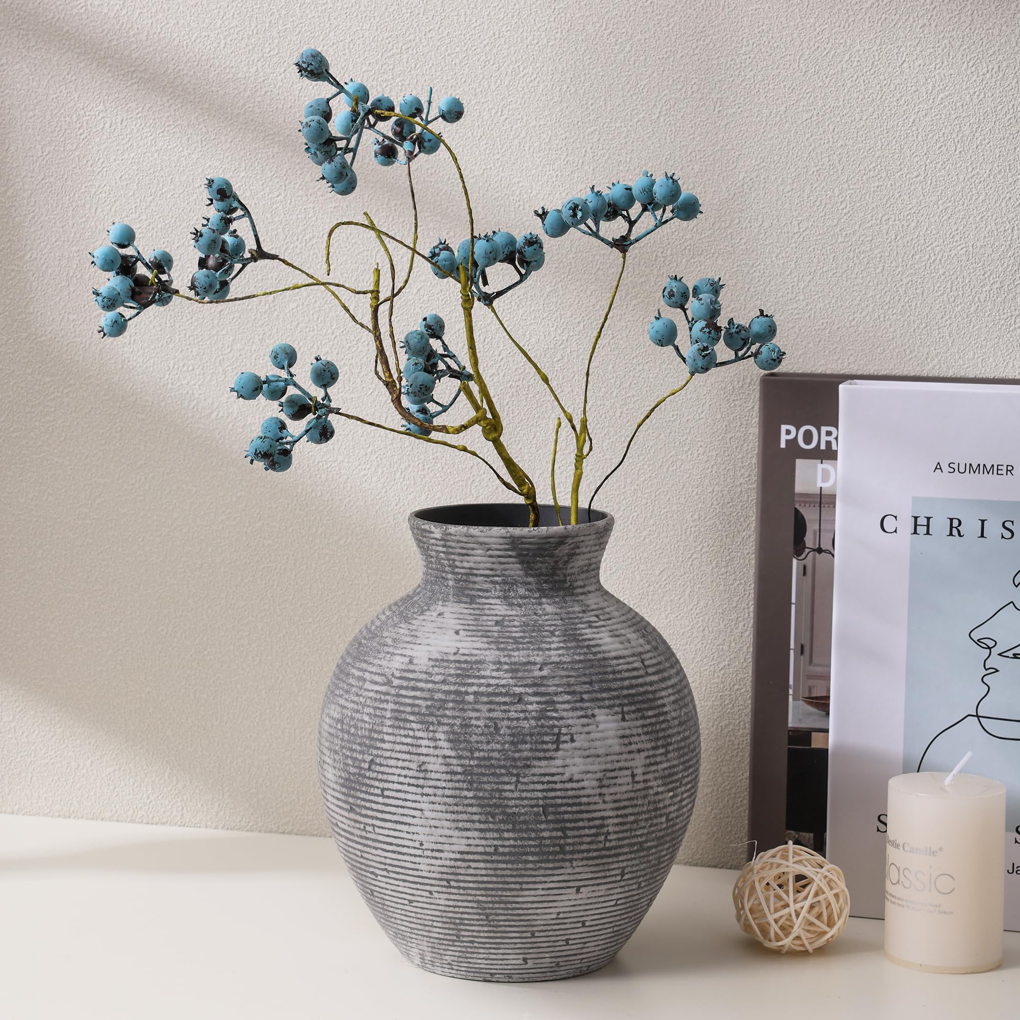 FancyPlus vase 7.4-inch grey interior is waterproof for real stems