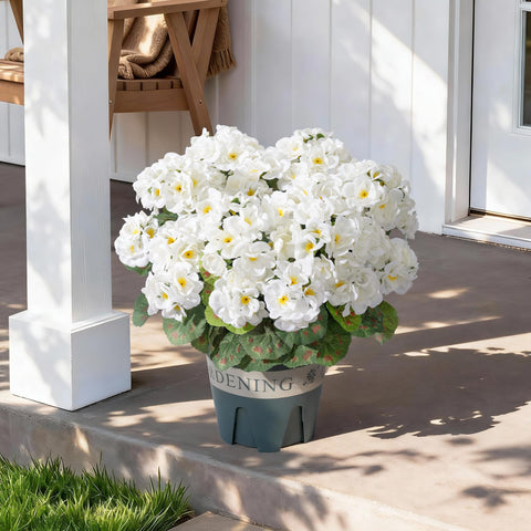 FancyPlus geraniums outdoor front-door display creates welcoming seasonal color.