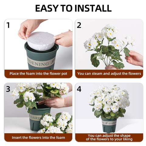 FancyPlus geraniums outdoor window sill display adds year-round color.