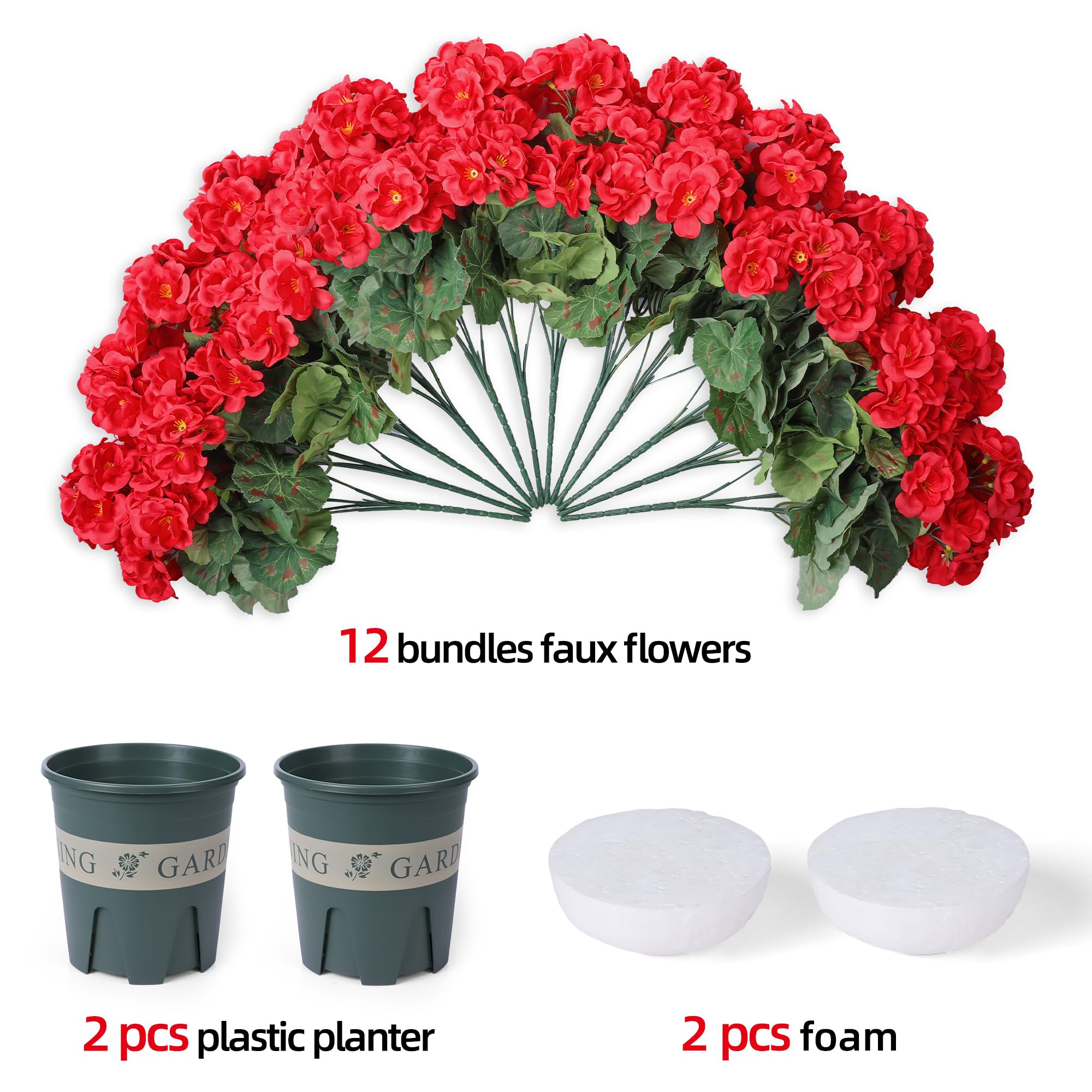 FancyPlus geraniums outdoors hotpink side view with sturdy planters