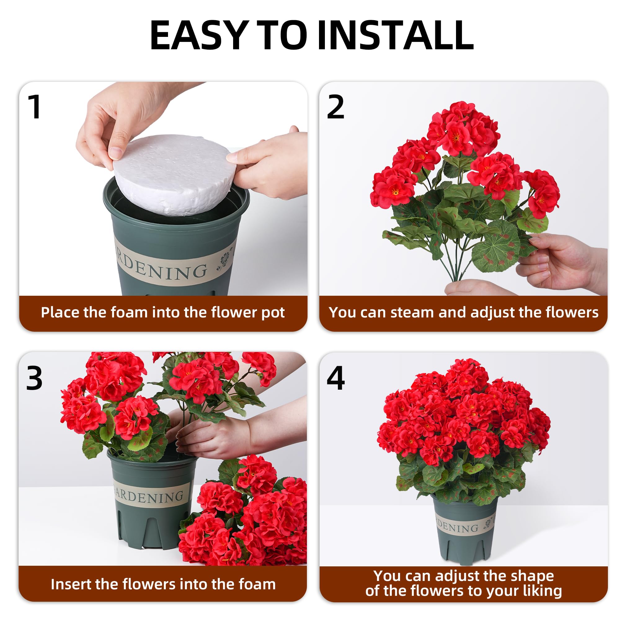 FancyPlus red geraniums in sturdy pot, ideal for outdoor planters.