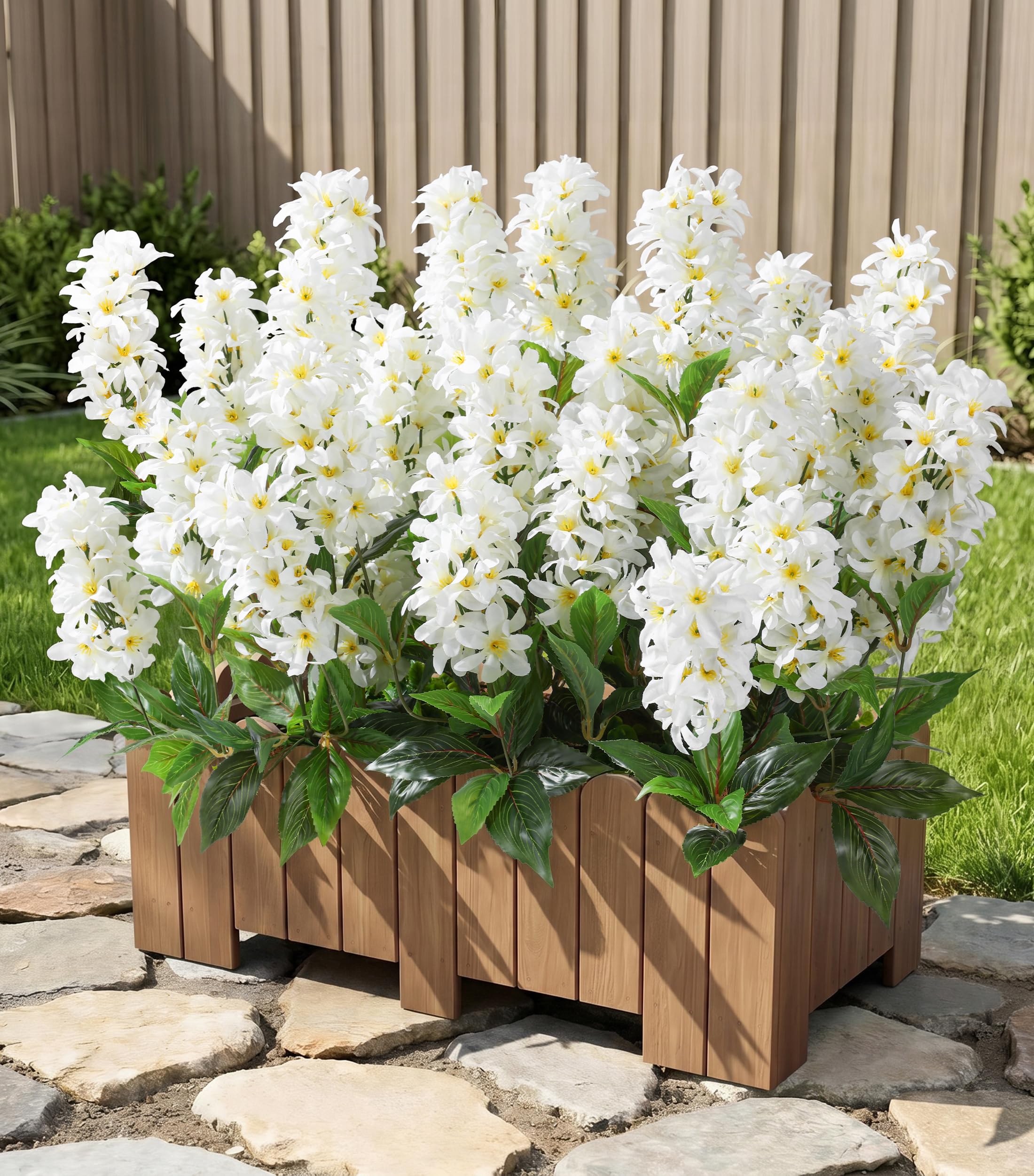 FancyPlus hyacinth 3-pack outdoor silk flowers for porch or balcony decor.