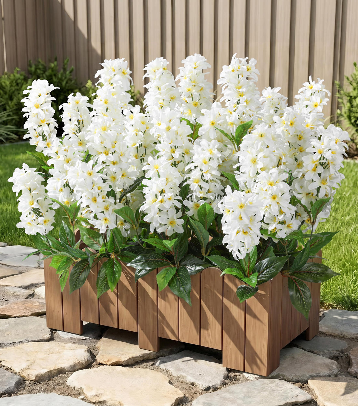 FancyPlus hyacinth 3-pack outdoor silk flowers for porch or balcony decor.