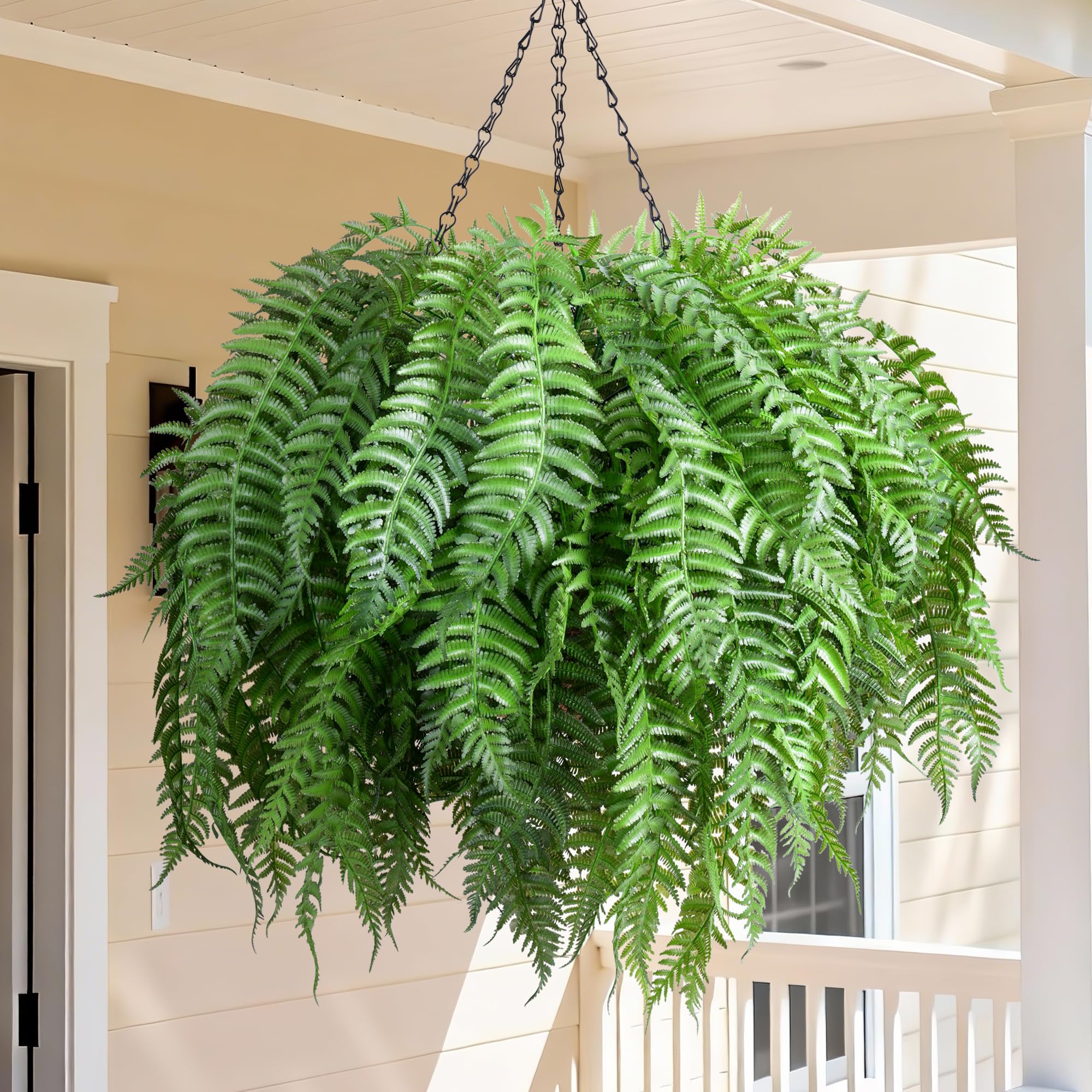 FancyPlus outdoor artificial hanging plants fern-basket with lush, maintenance-free greenery for porches.