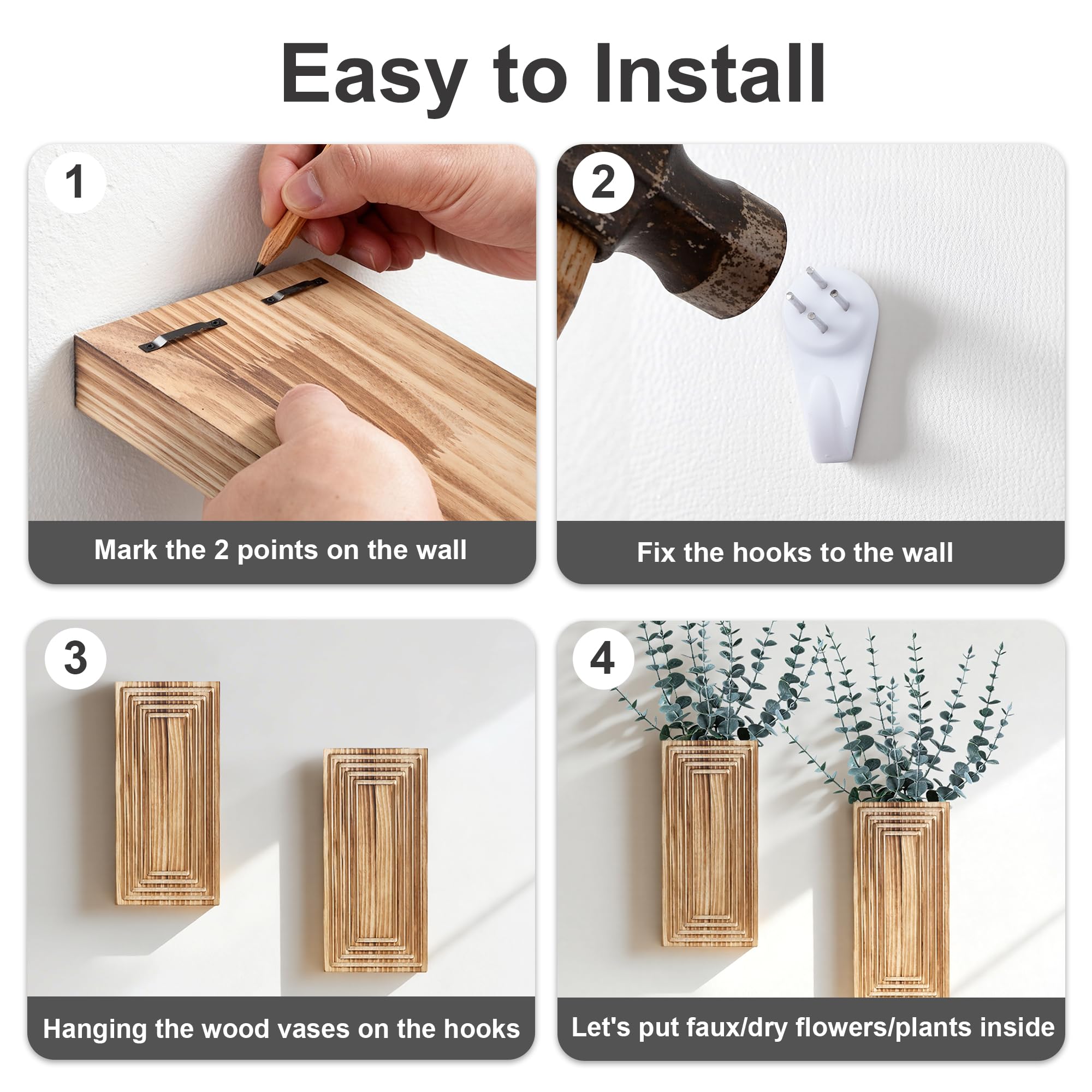 FancyPlus wall planter set for dining room display with natural wood texture