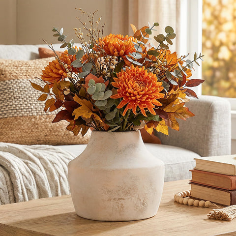 FancyPlus white ceramic vase with dried pampas display for year-round decor.