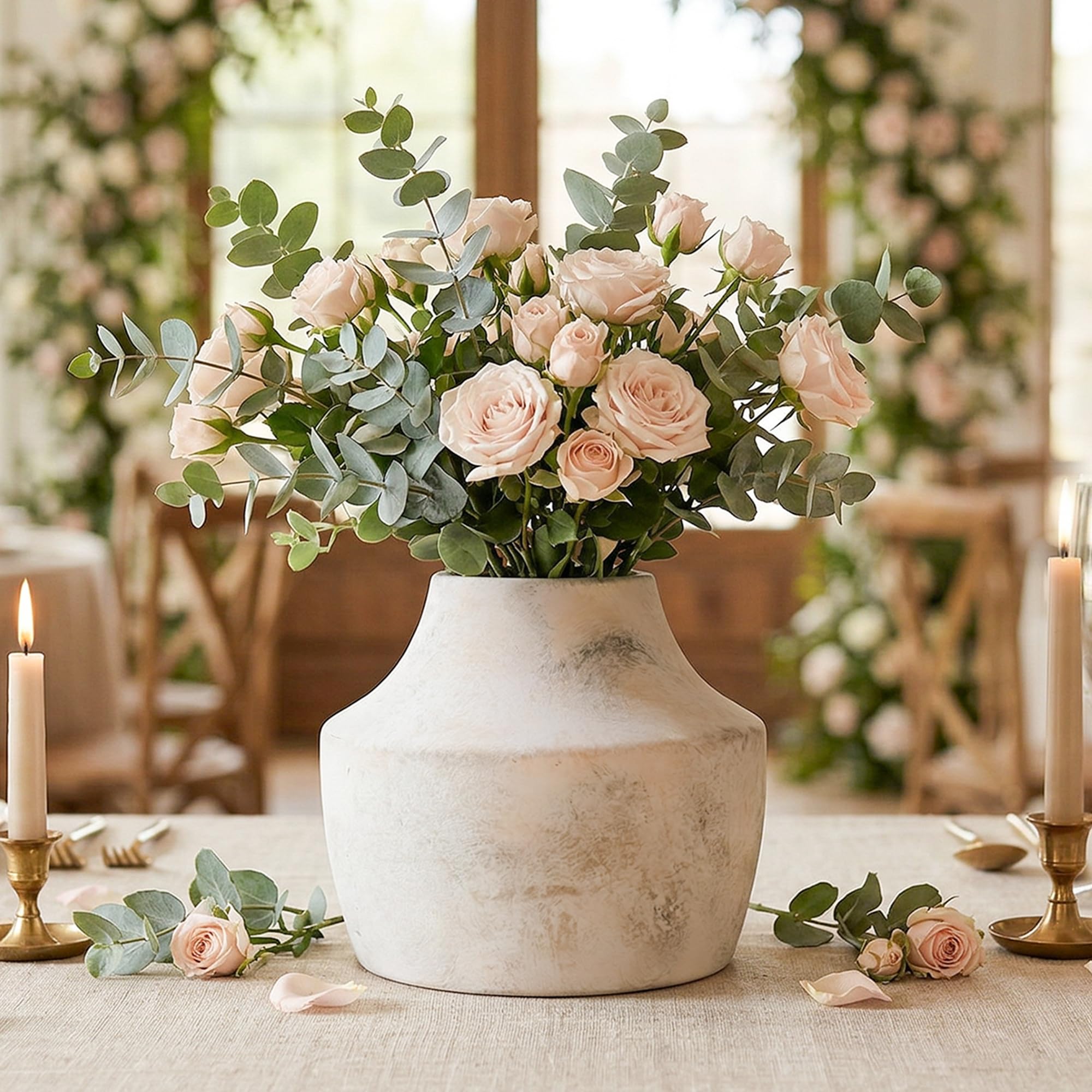 FancyPlus white ceramic vase living room decor creates a subtle focal point.