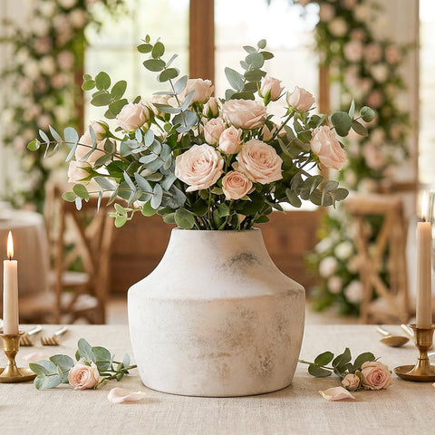 FancyPlus white ceramic vase living room decor creates a subtle focal point.