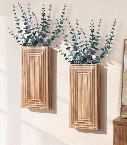 FancyPlus wooden wall planter two-pack on a neutral wall for warm decor