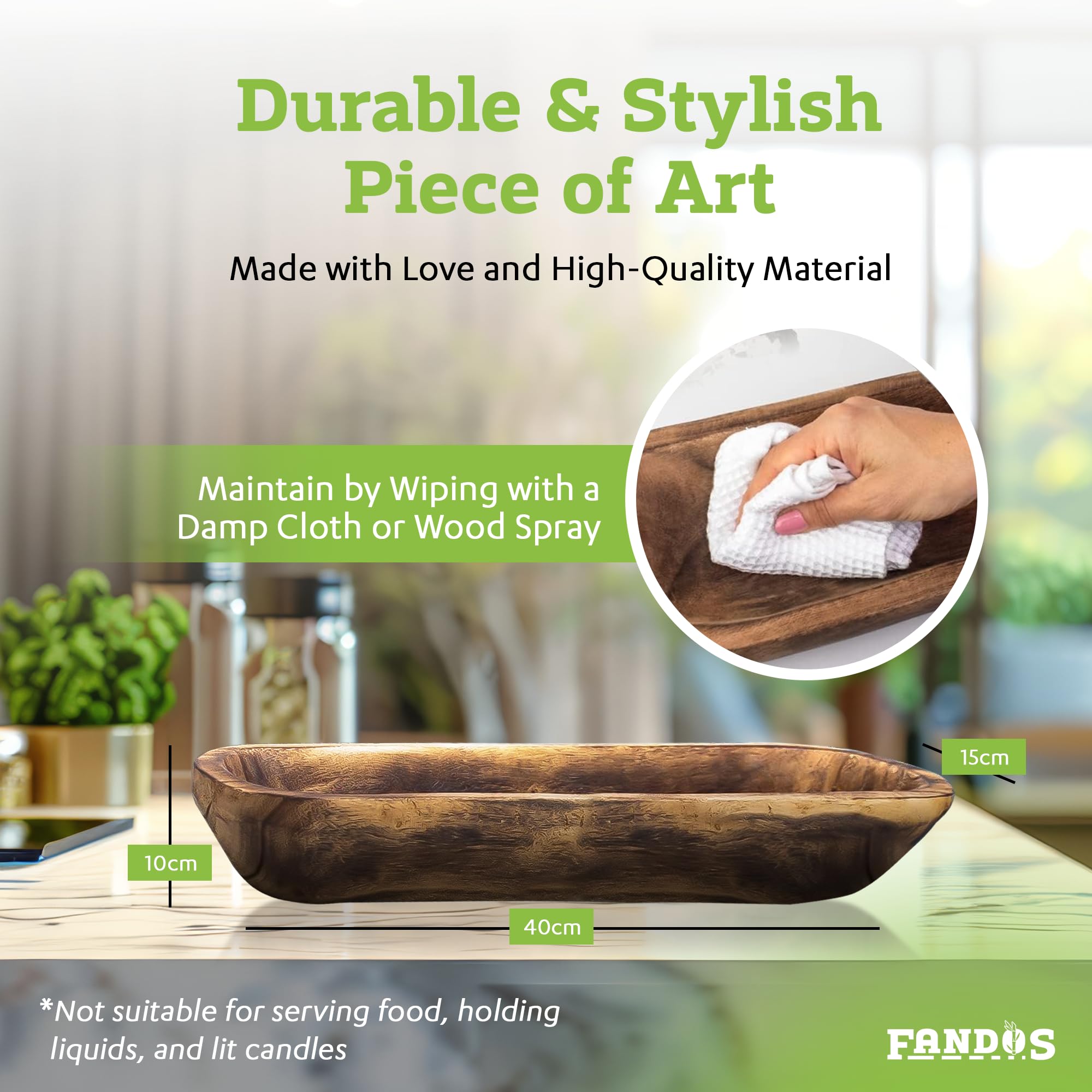 FANDOS hand carved paulownia dough bowl adds unique rustic character