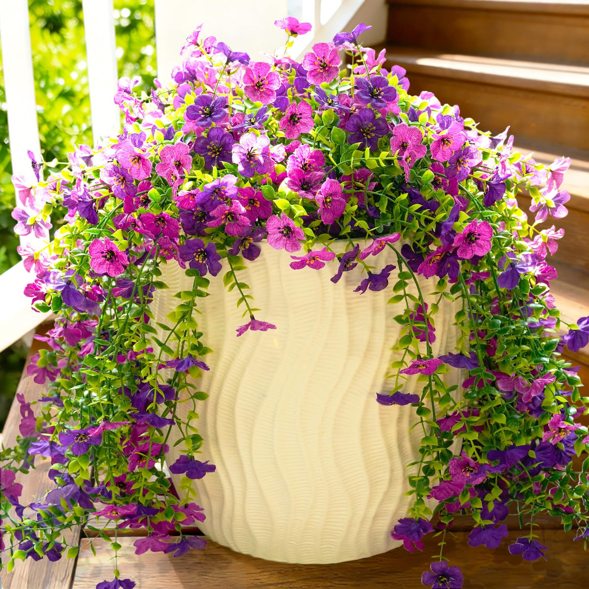 Fanfantoey artificial flowers hanging 3-pack purple fuchsia for outdoor decor