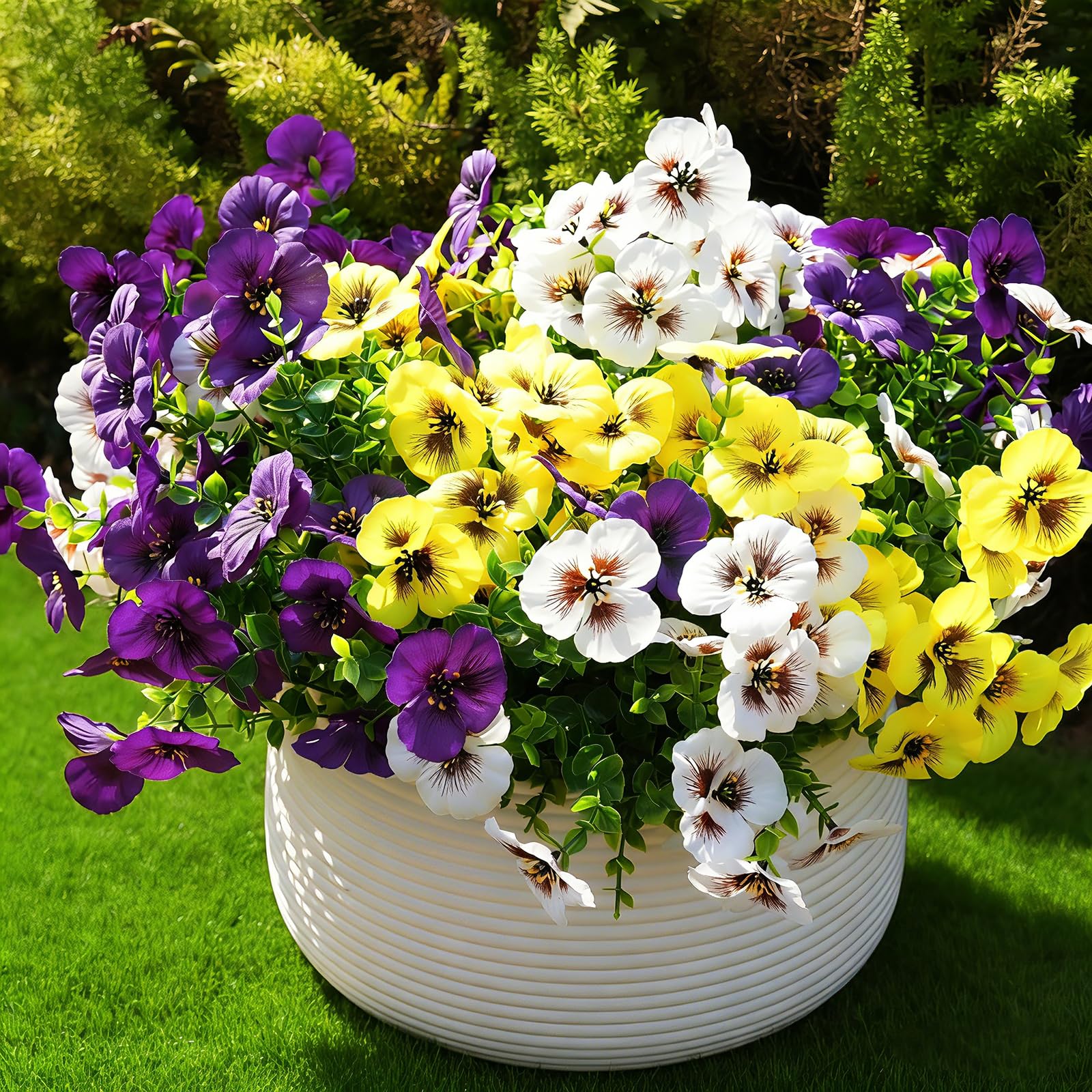 Fanfantoey outdoor artificial flowers pansy 14pcs for porch decor